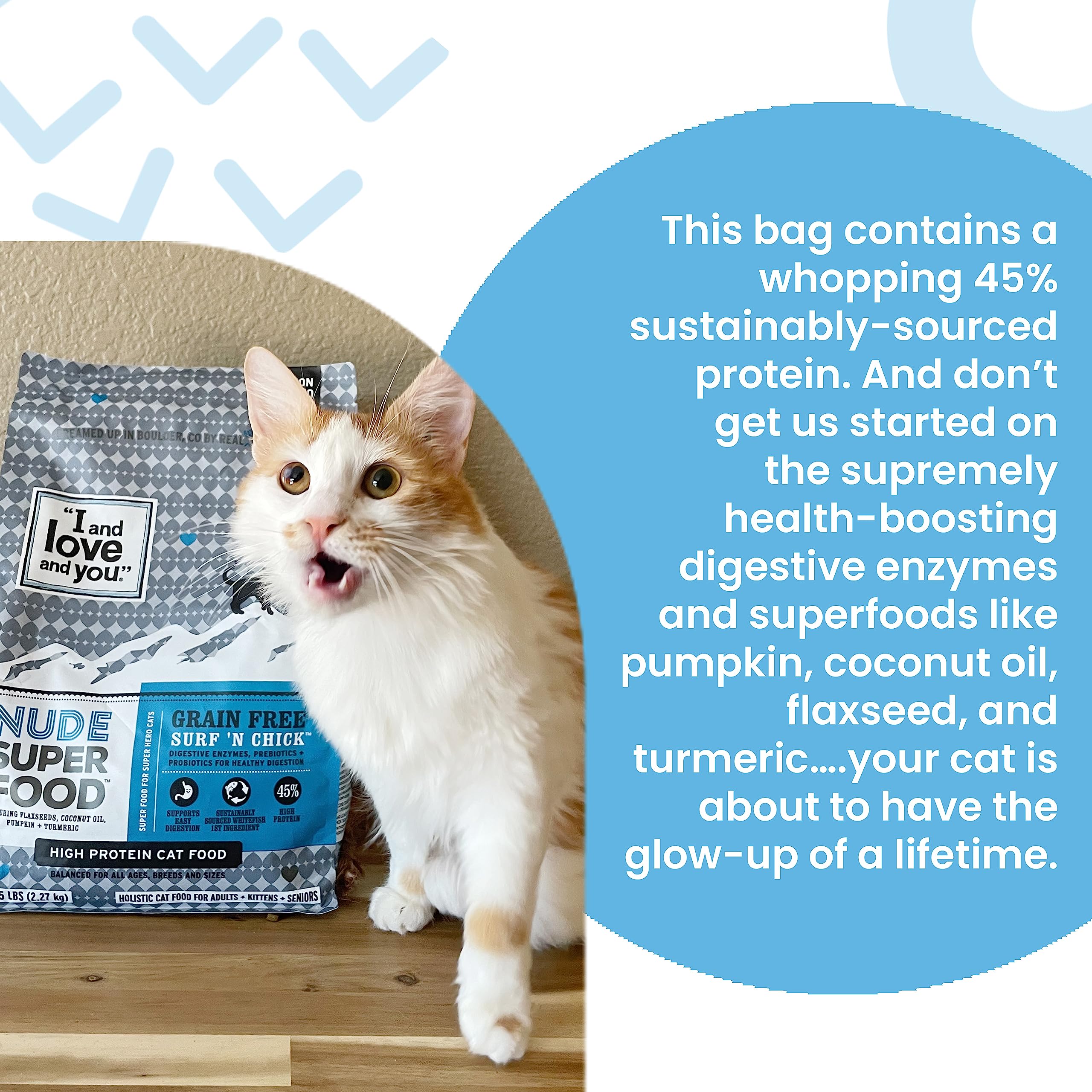 I and love and you Nude Super Food Dry Cat Food - Turkey + Chicken - Grain Free, High Protein, No Fillers, Superfoods, 5lb Bag