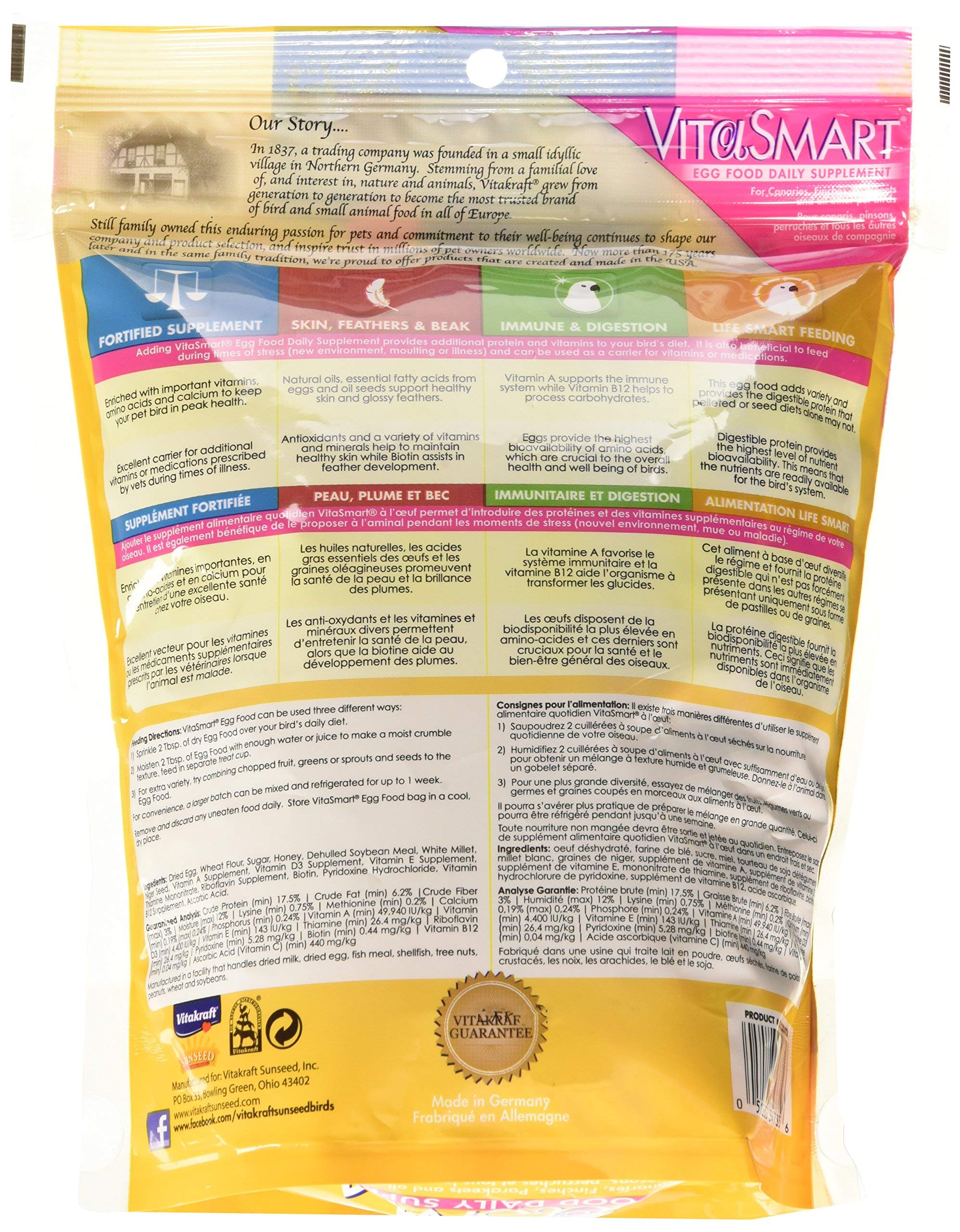 Vitakraft VitaSmart Egg Food for Birds - Daily Supplement for Parrots, Parakeets, Cockatiels, and Canaries - Bird Calcium Supple
