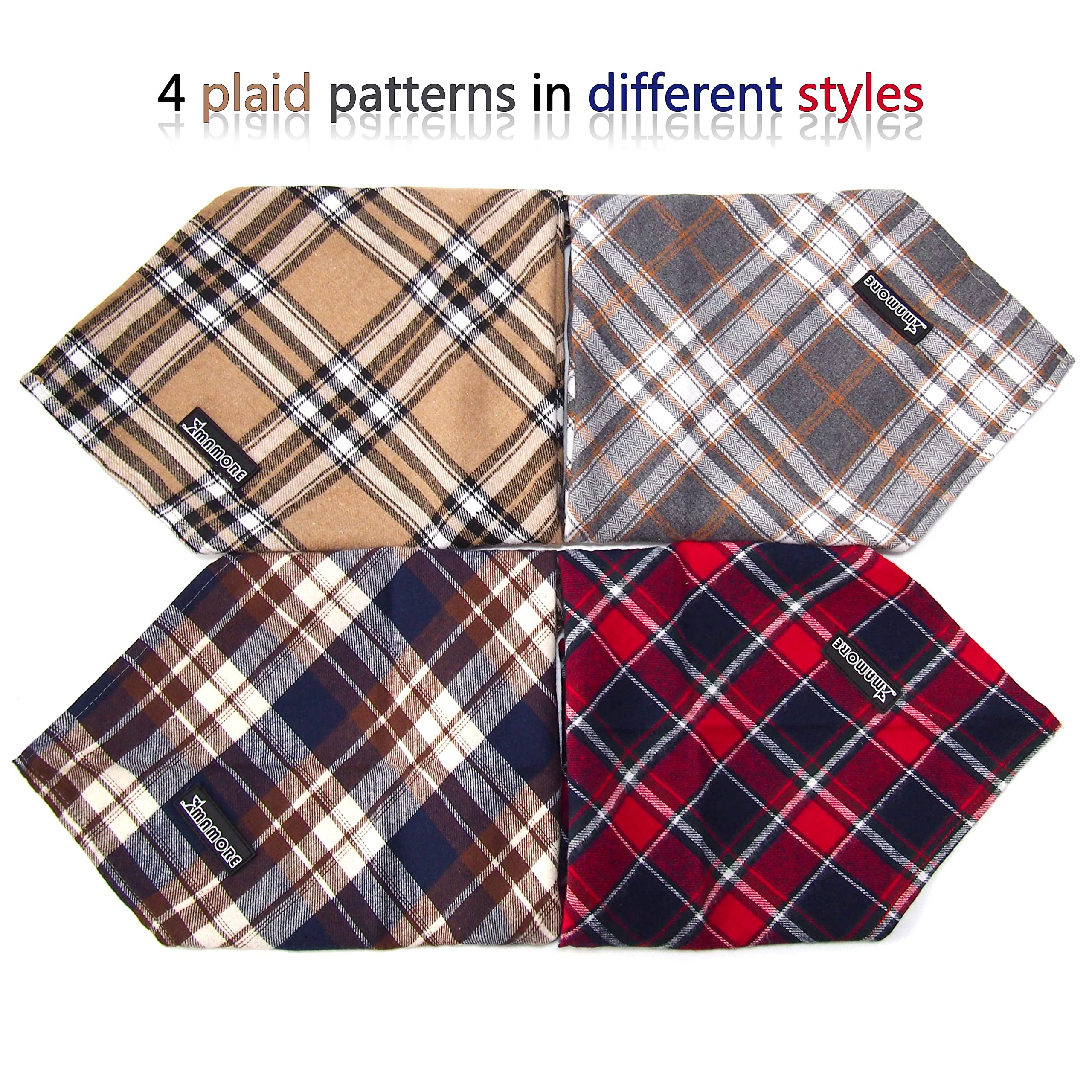 Soft Washable Plaid Bandanas For Dogs And Cats,Adjustable Triangle Bib Comfortable Scarfs For Girl Boy Dogs Puppies (Light Khaki, Large)