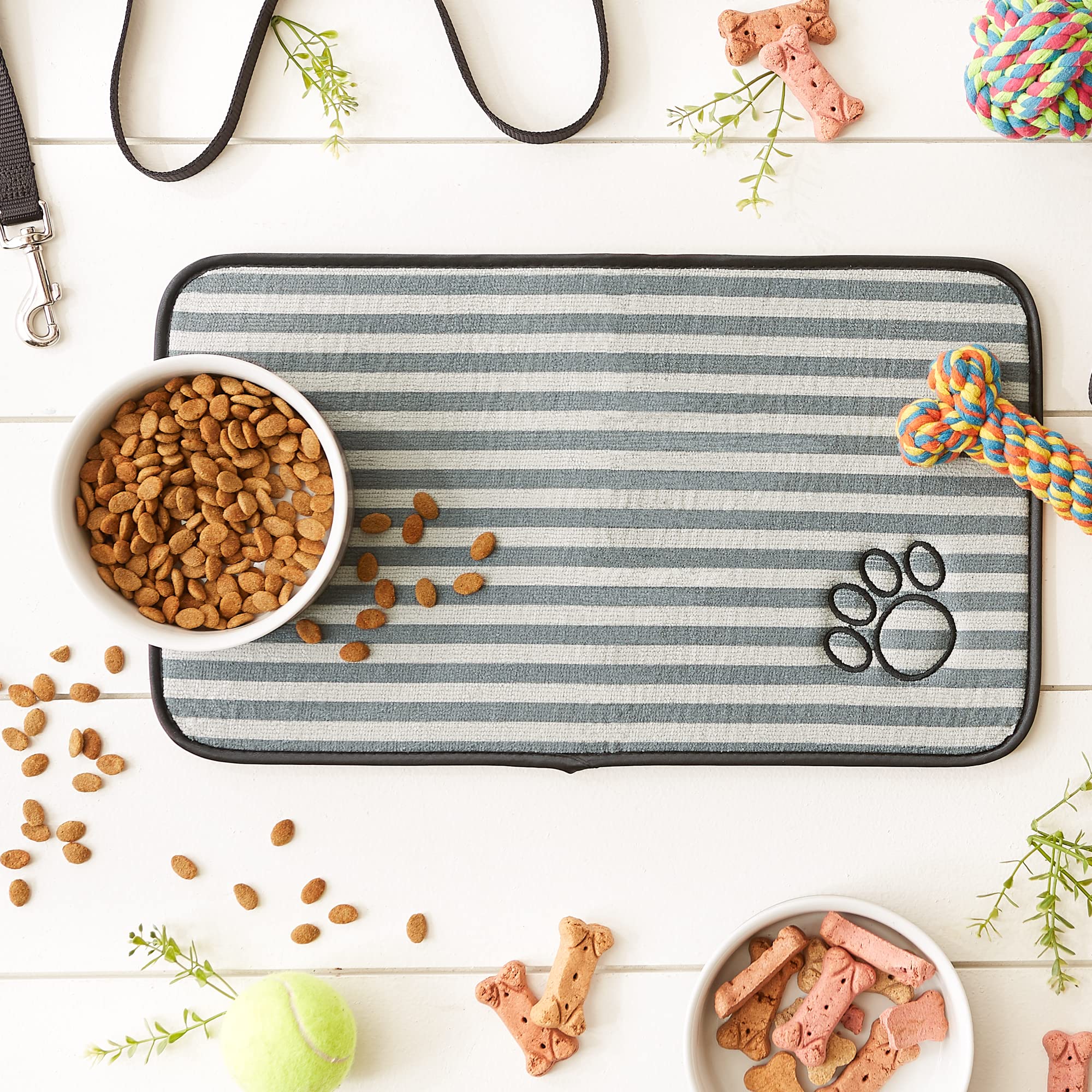GRAY STRIPE EMBROIDERED PAW PET MAT SMALL