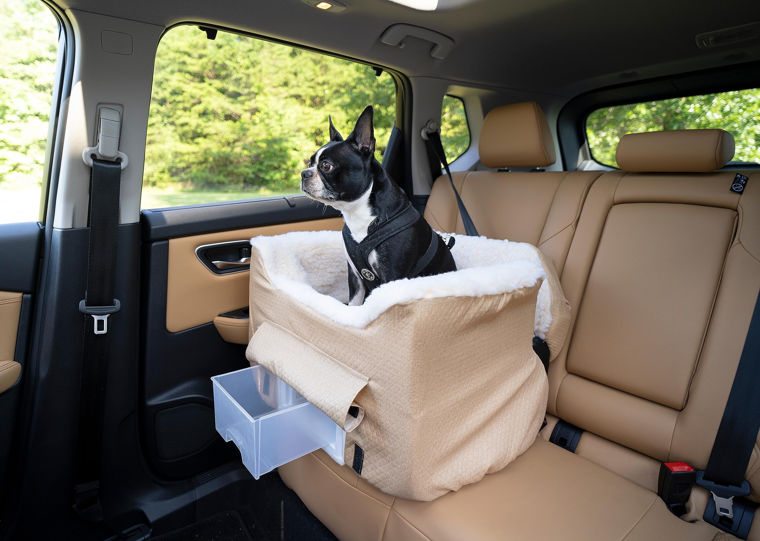 Snoozer Dog Car Seat with Storage Tray: Lookout II Car Seat for Small Dogs Under 25lbs, Size: Medium, Fabric: Birch Diamond, Pet