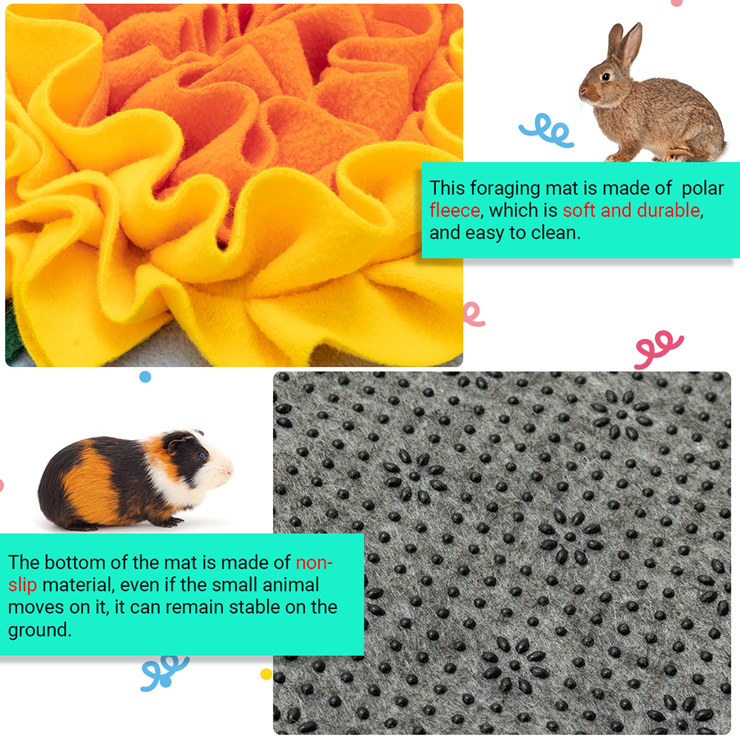 ORZECHKO Rabbit Hay Feeder - Interactive Fleece Foraging Mat Toy, 19.6"x23.6", Multi-colored, Machine Washable for Small Pets