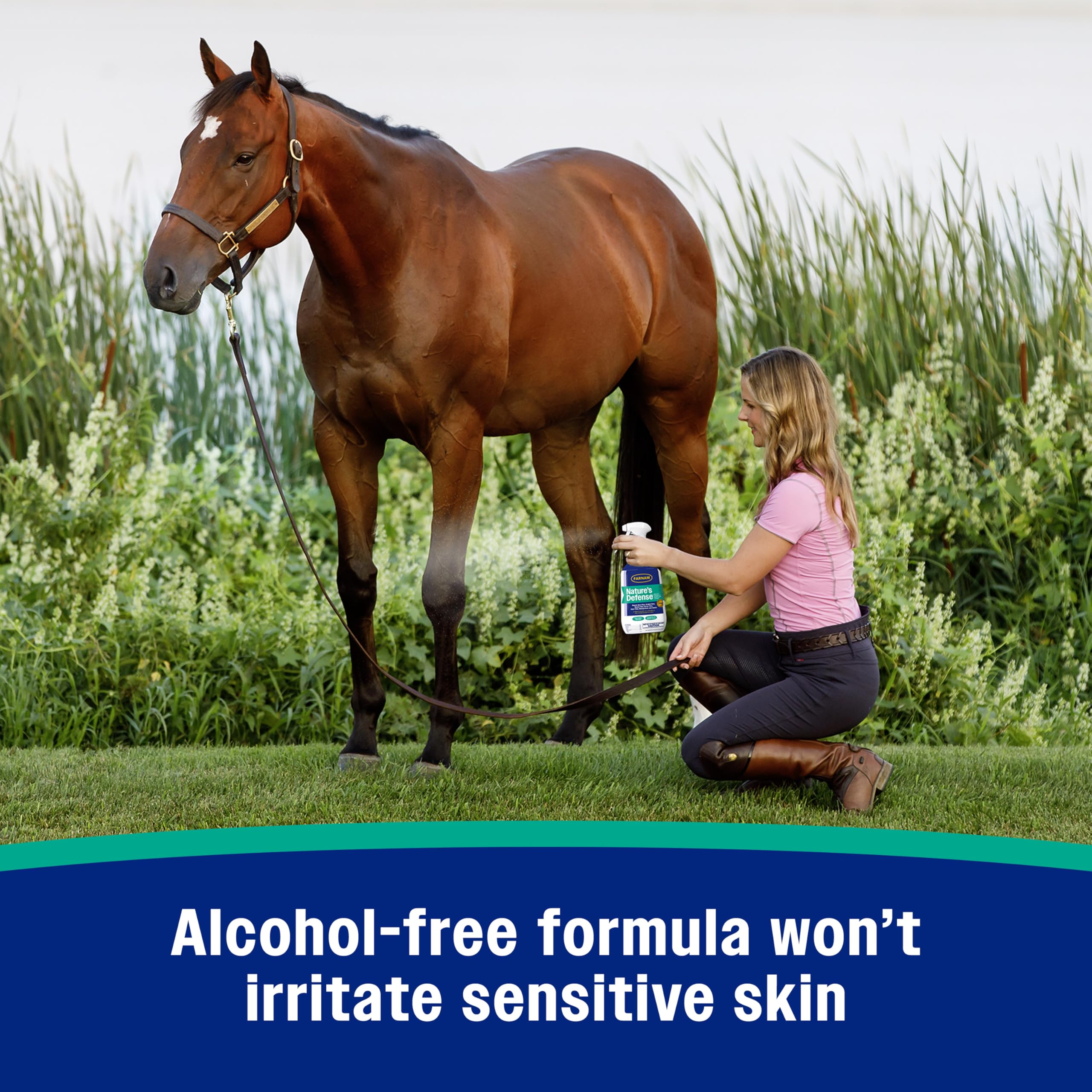 Farnam Natures Defense Water-Based Botanical Fly Repellent Spray for Horses, Ideal for Sensitive Skin, 32 oz