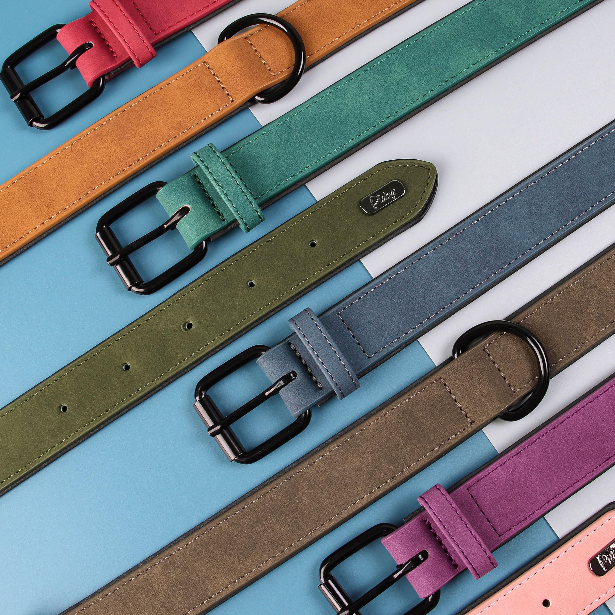 Didog Soft Padded Leather Dog Collar, Breathable Dog Collar Faux Leather with Adjustable Rust-Proof Metal Buckle for Small Mediu