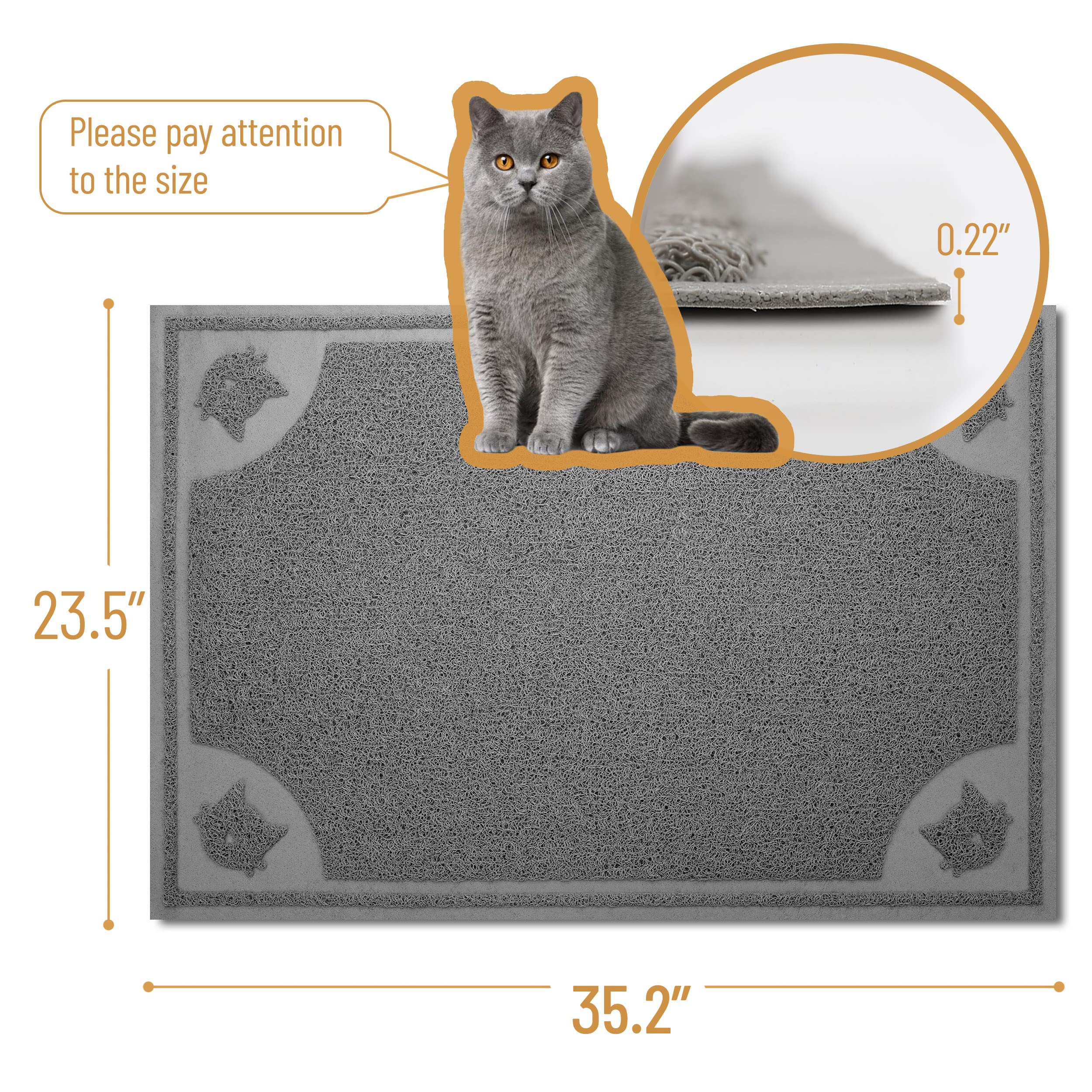 Mr. Pen Large Cat Litter Mat, Gray, 23.5”x35.2”, PVC Trapping Rug for Litter Box