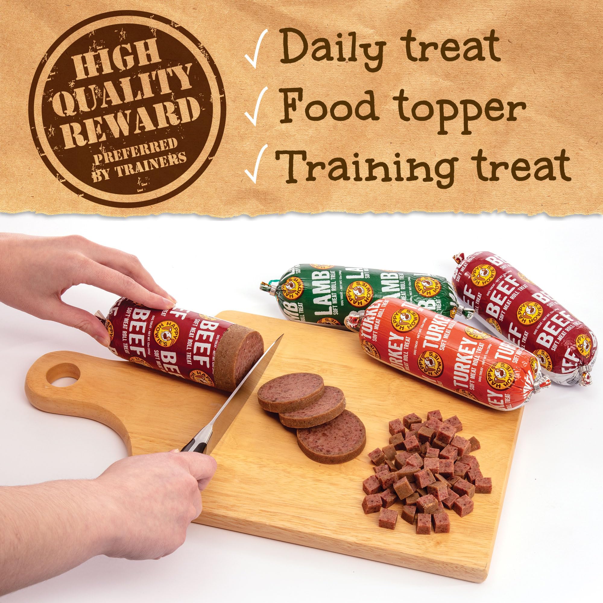 Happy Howies Soft Meat Roll Treat - Soft Dog Food Beef Rolls, High Protein, Natural Ingredients, for All Dogs, Made in USA - Be