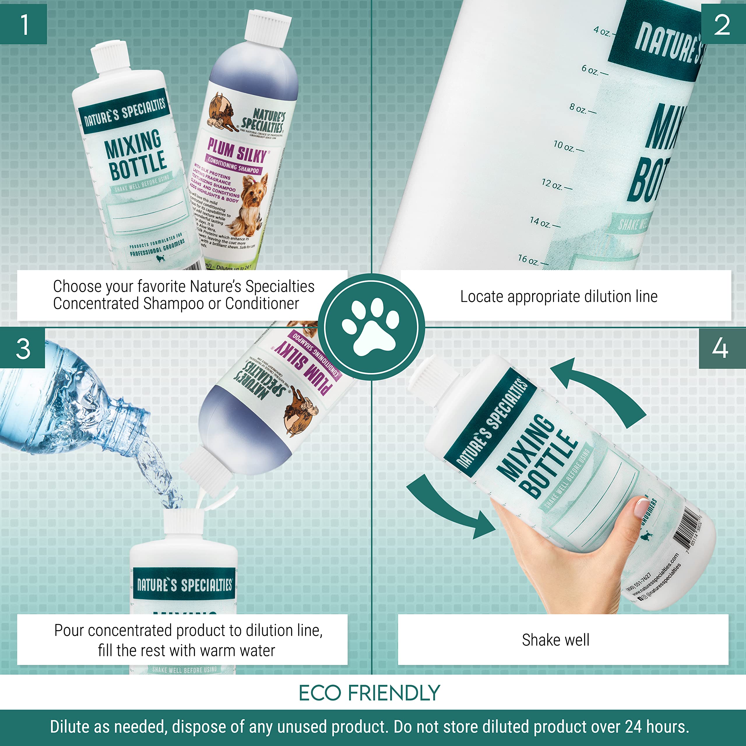 Nature's Specialties Mixing Bottle for Dog Shampoo, 32oz, Easy to Read Measurements, Made in USA