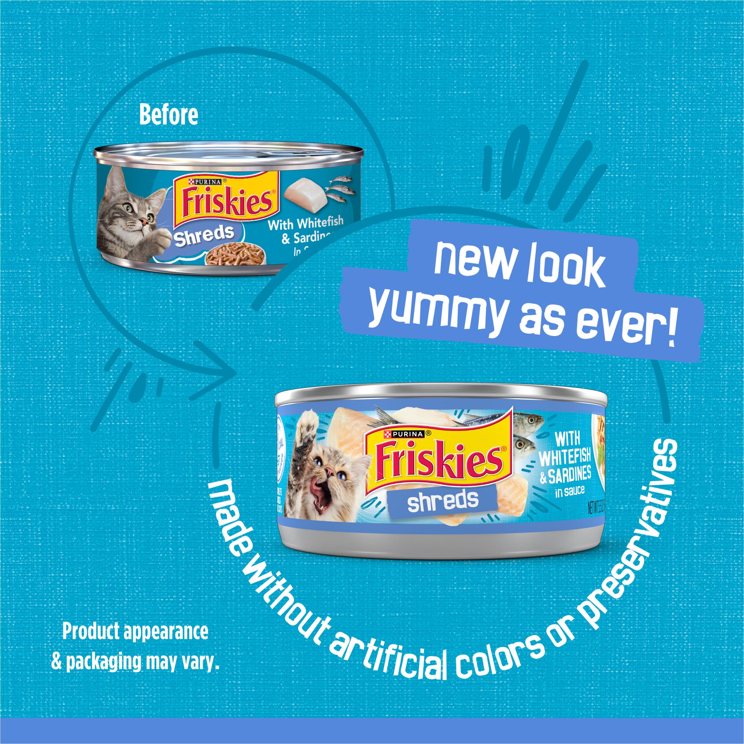 Purina Friskies Wet Cat Food, Shreds With Whitefish & Sardines in Sauce - (Pack of 24) 5.5 Oz. Cans