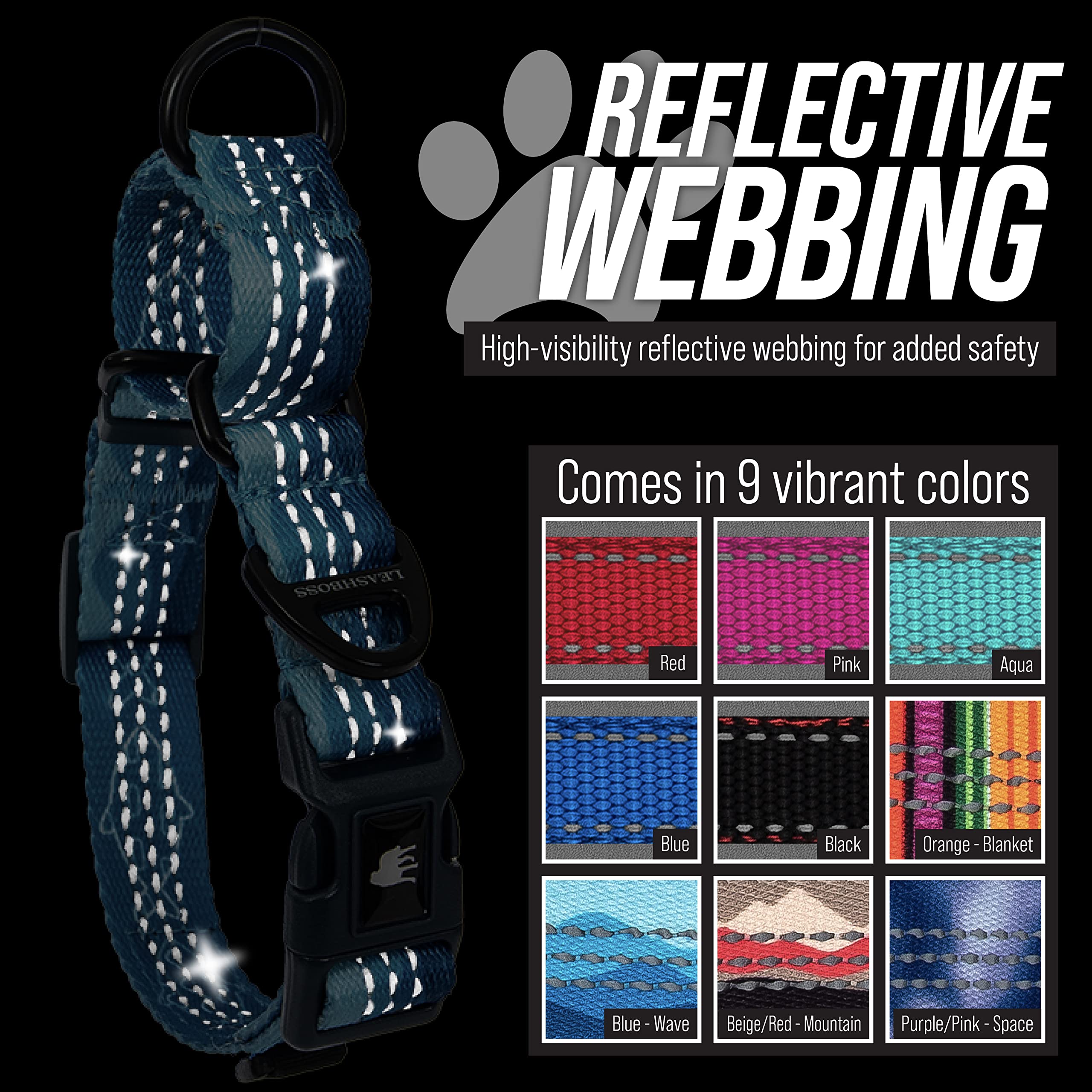 Leash Boss Martingale Collar For Dogs | Reflective Nylon Dog Collar For Large Dogs, Medium And Small Dogs | No Pull Pet Training Collar | Quick Release Buckle, Adjustable Pet Collar