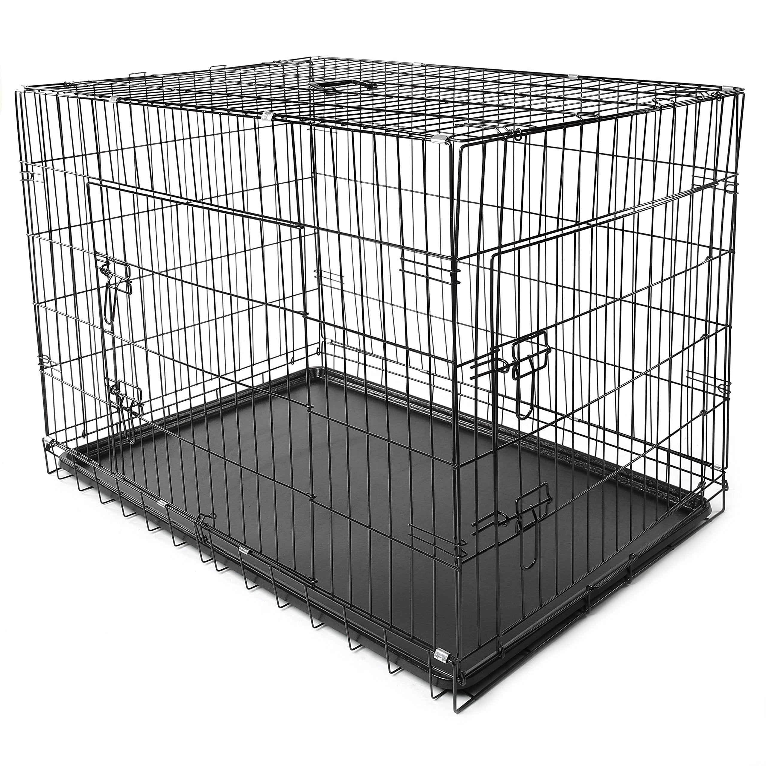 Tresko Dog Cage 107 X 71 X 77 Cm Foldable With 2 Doors Transport Cage Car Dog Box With Base Tray Transport Box Wire Cage