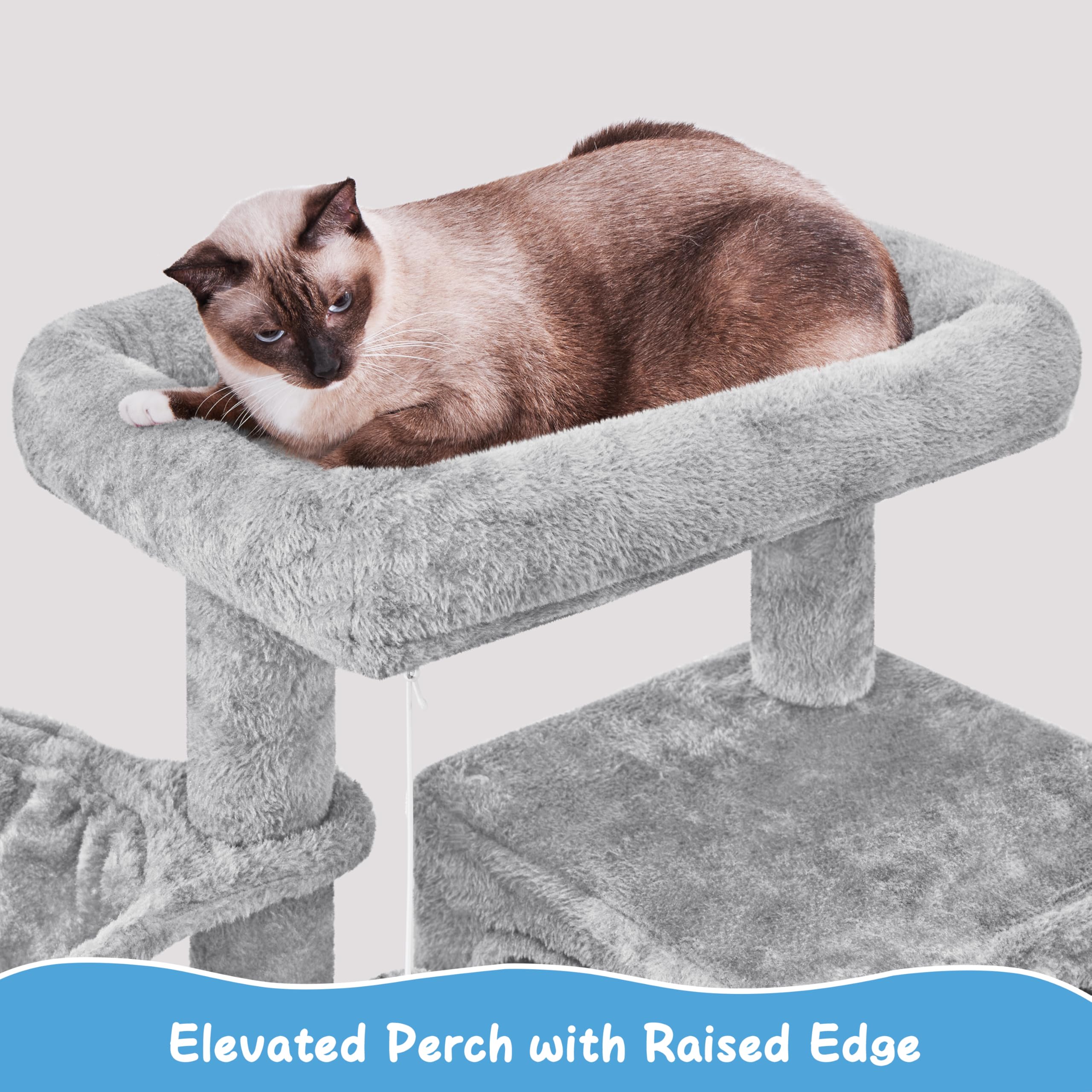 Yaheetech Cat Tree Cat Tower, 40-Inch Cat Condo With Oversized Soft Platform, Scratching Board, Basket And Hammock, Cat Furniture For Kittens Cats Pets, Light Gray