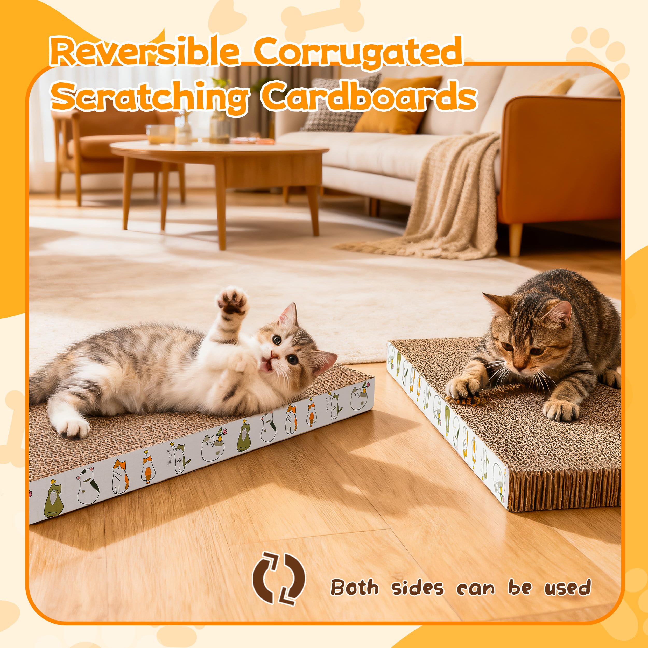 PatiencET 2 Pack Cardboard Cat Scratcher Pad with Catnips, Flat Double-Sided Cat Scratching Board for Small Medium Cats Kittens