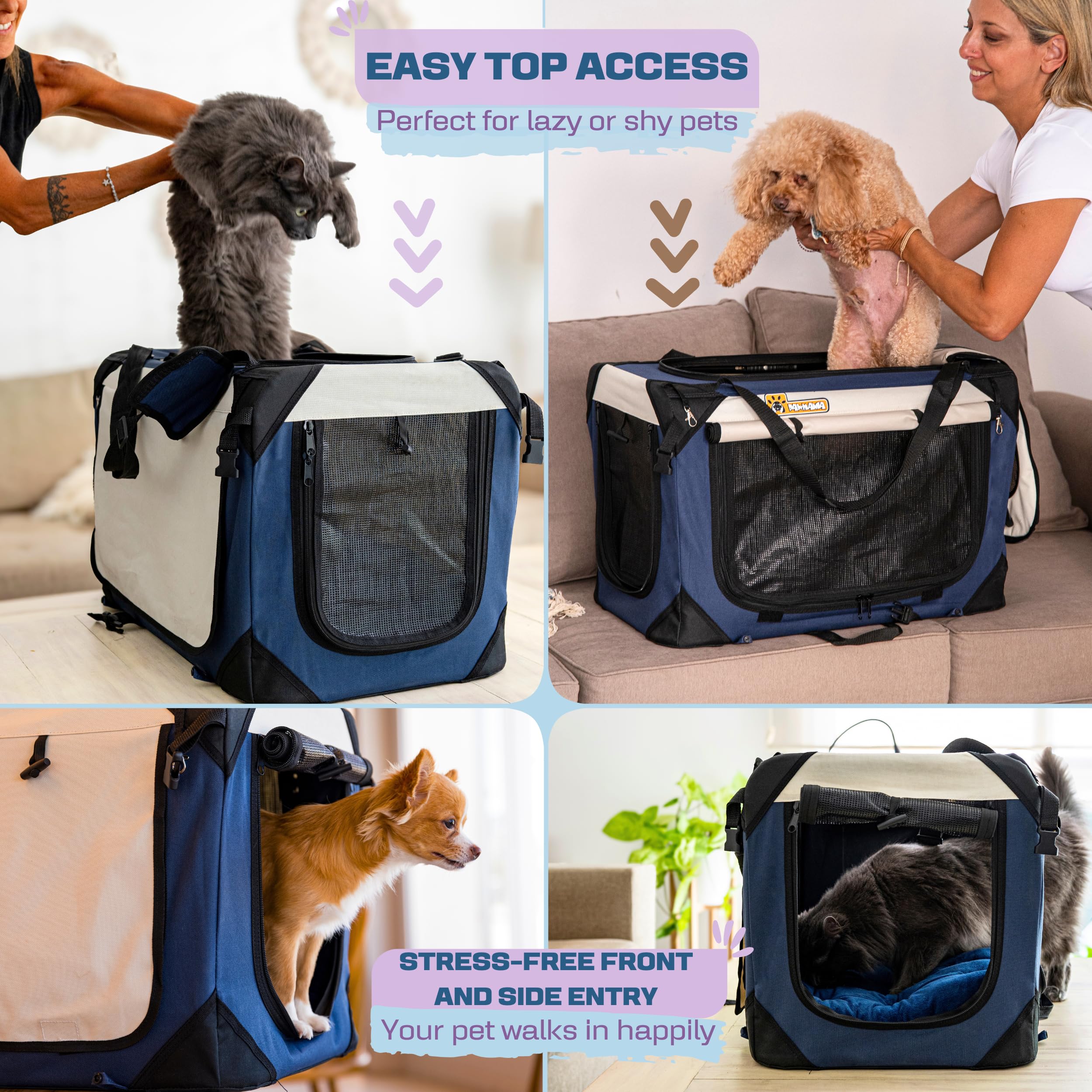 Extra Large Pet Carrier 20''X13''X13'' Foldable Soft Sided Dog Travel Crate With Cushion Portable Cat Crate With Mesh Sides Scra