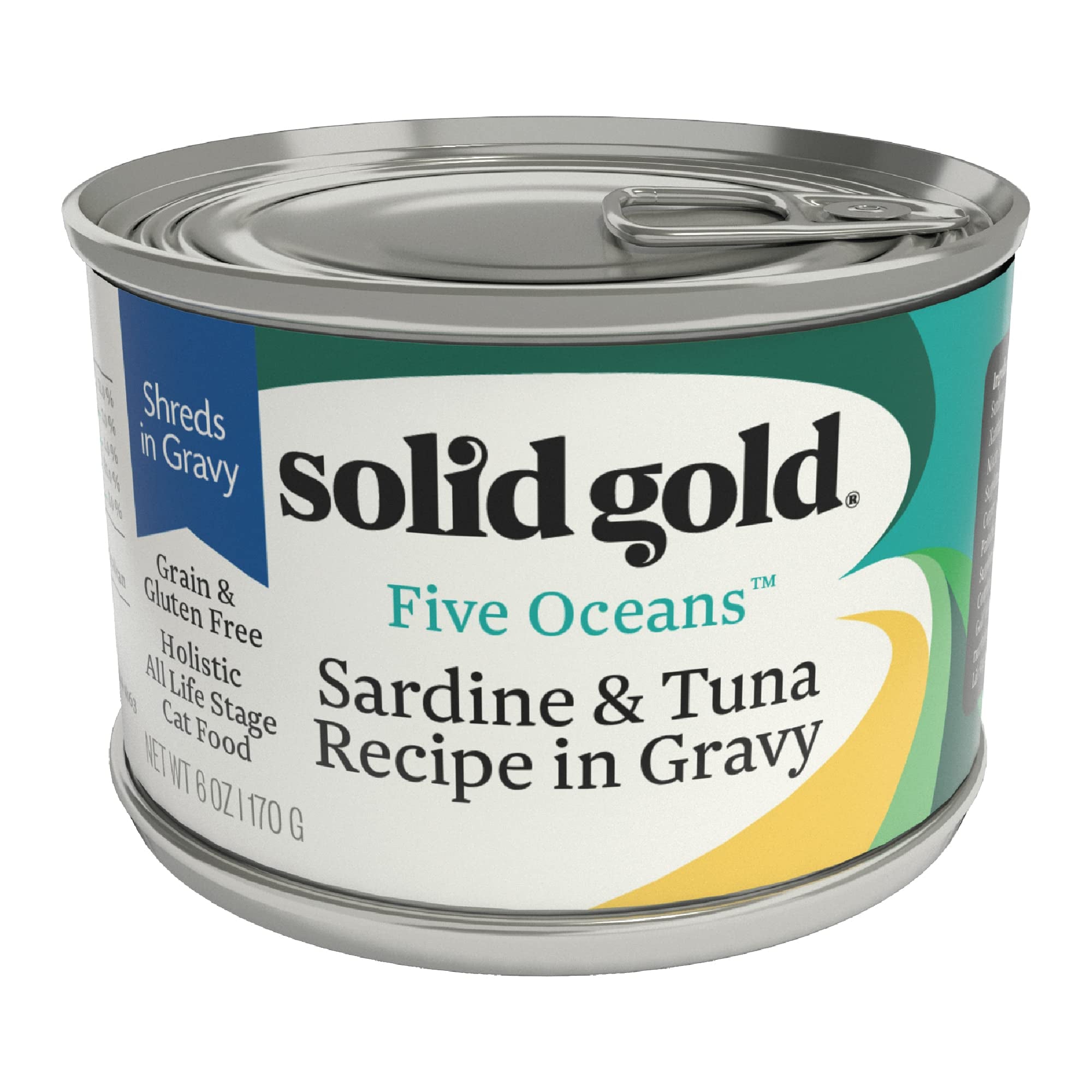 Solid Gold Flavorful Feast Wet Cat Food  Sardine & Tuna Shreds in Gravy  Canned Cat Food, 8 Pack