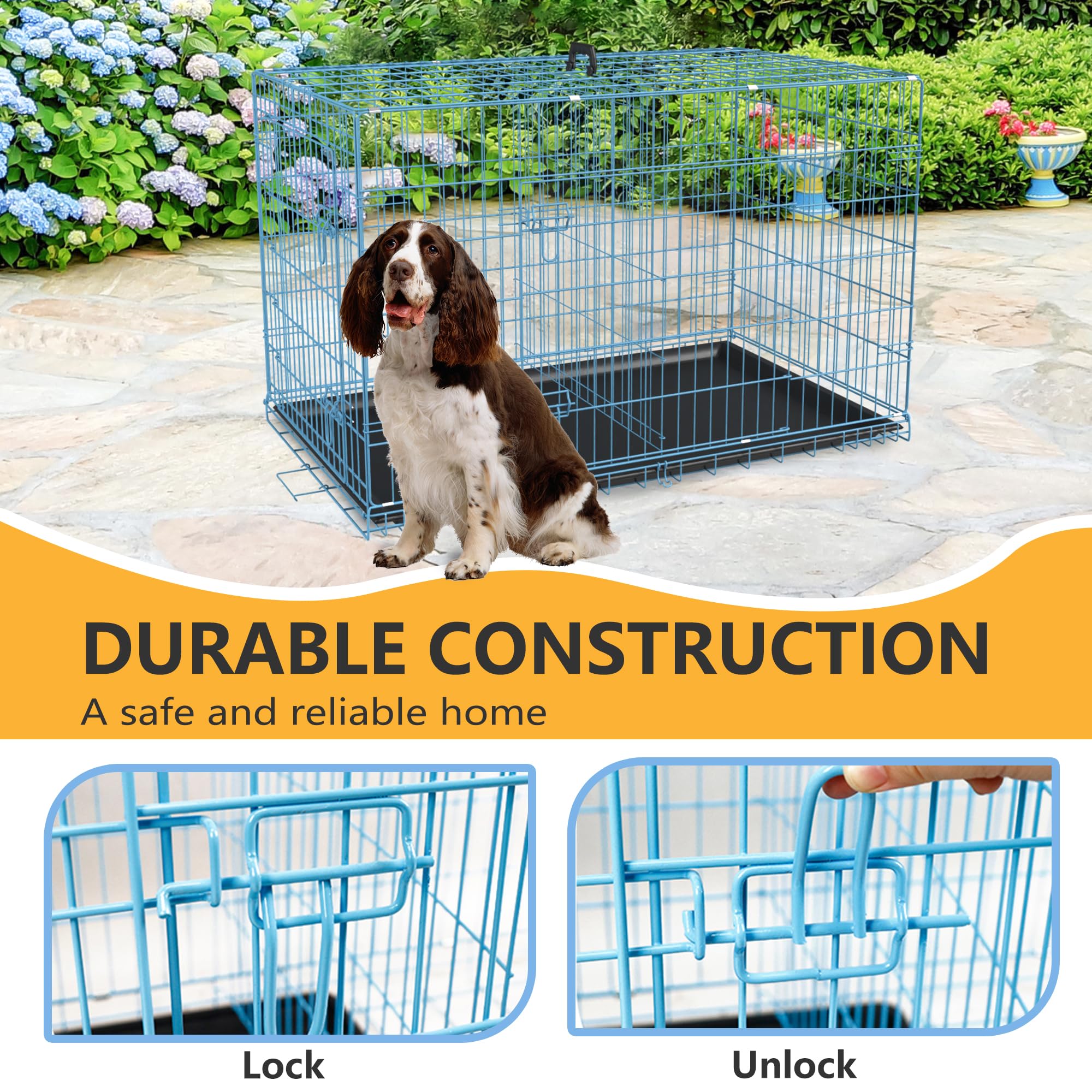 Fdw Dog Crate For Medium Dogs 36 Inch Folding Metal Wirepet Cage Double Door W/Divider Panel Indoor Outdoor Kennel Leak-Proof Pl
