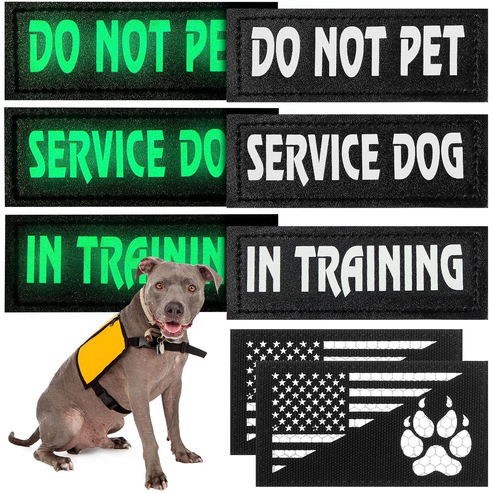 8 Pieces Reflective Service Dog Vest Patches Do Not Pet in Training Harness Removable Tactical Dog Vest Patches with Printed Paw