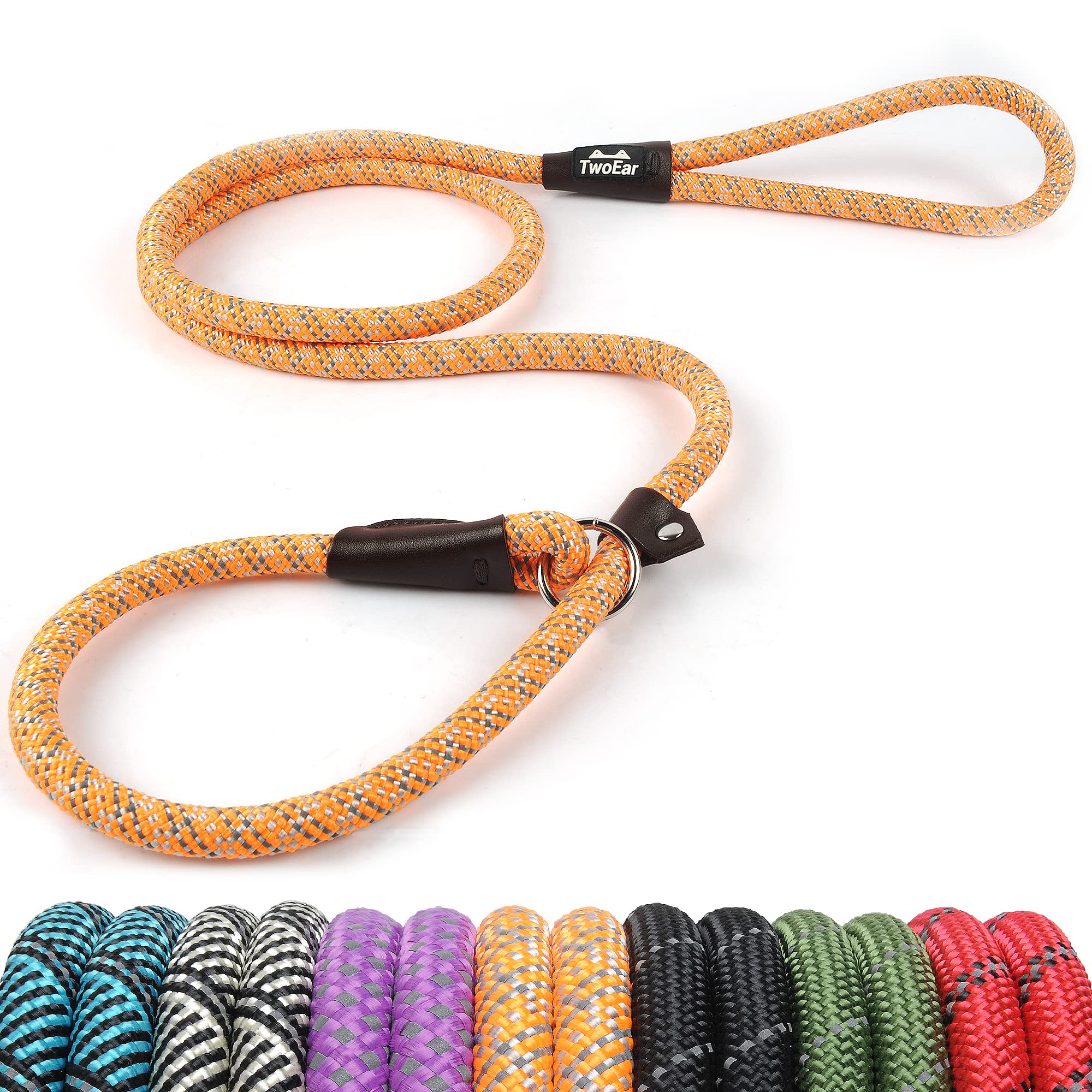 Twoear Dog Leash Dog Slip Rope Leash 1/2' X 6Ft Dog Training Leash Heavy Duty Strong Slip Lead Highly Reflective Threads For Small Medium And Large Dogs(Orange)