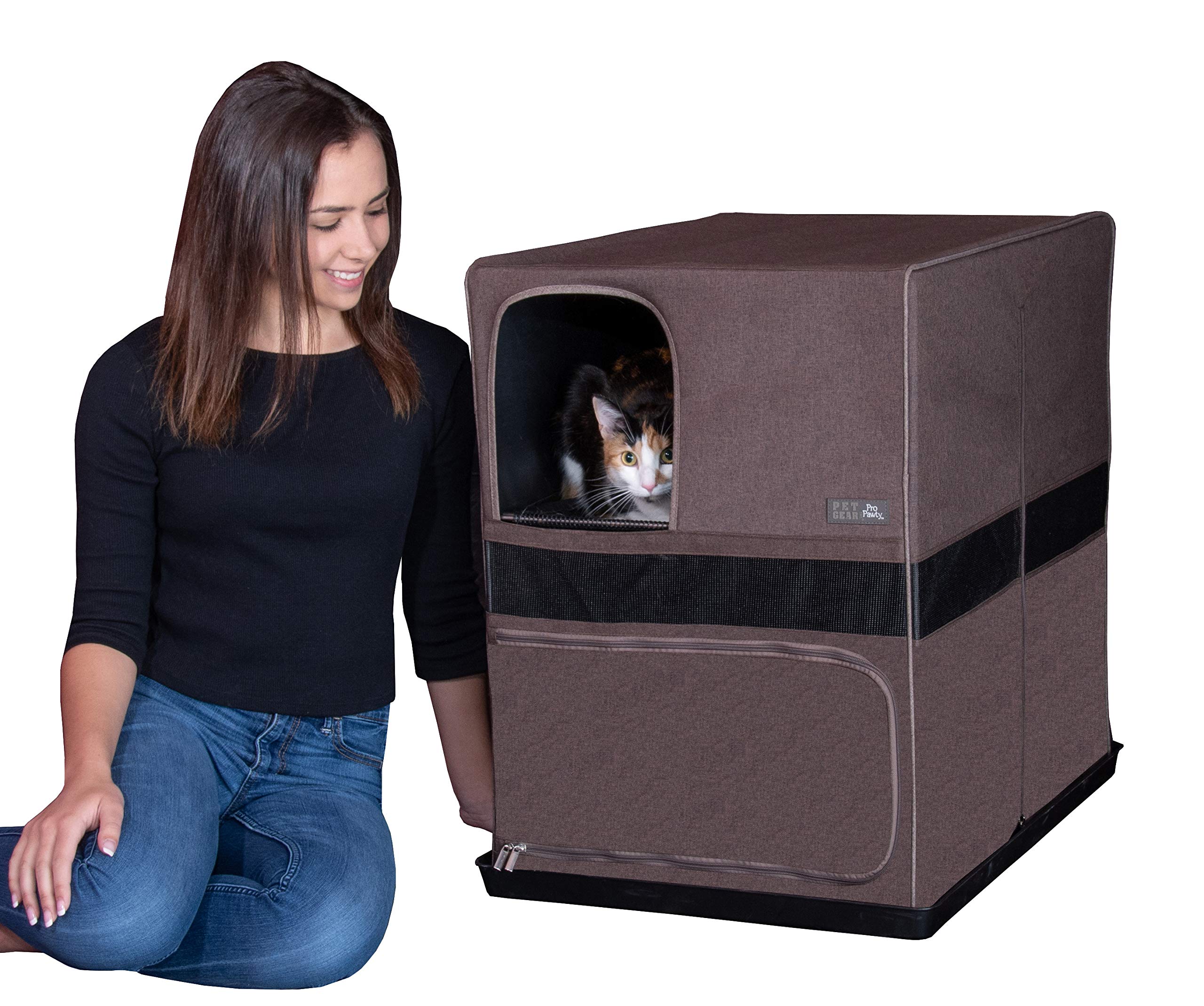 PET GEAR Pro Pawty Cat Litter Box Solution, Foldable, Easy Clean, Small 26.5"x19.5"x26.5", Chocolate, Model 4619CCH