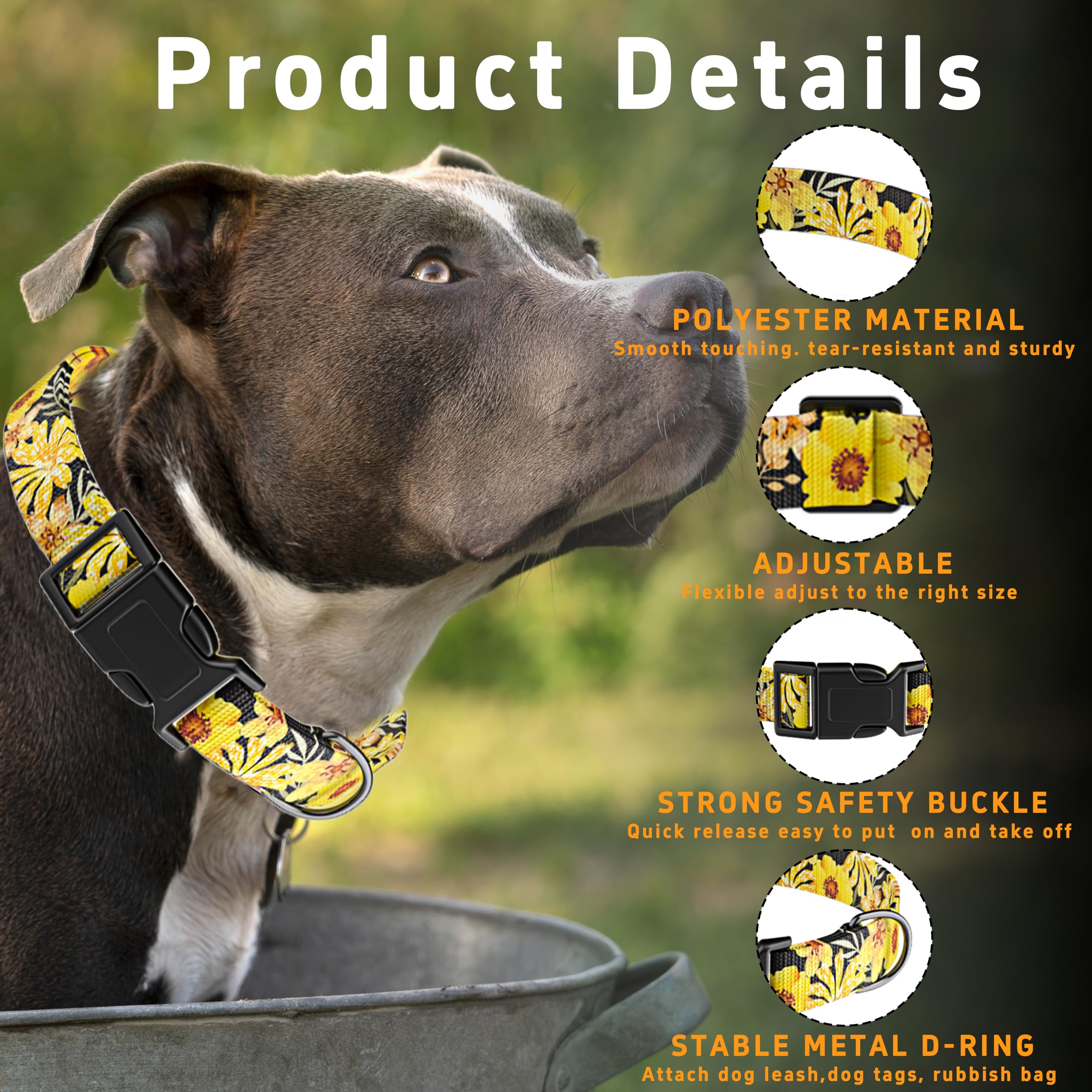 Seyezo Puppy Collar For Small, Medium, Large Dogs - Soft Floral Pattern With Safety Buckle For Boys, Girls