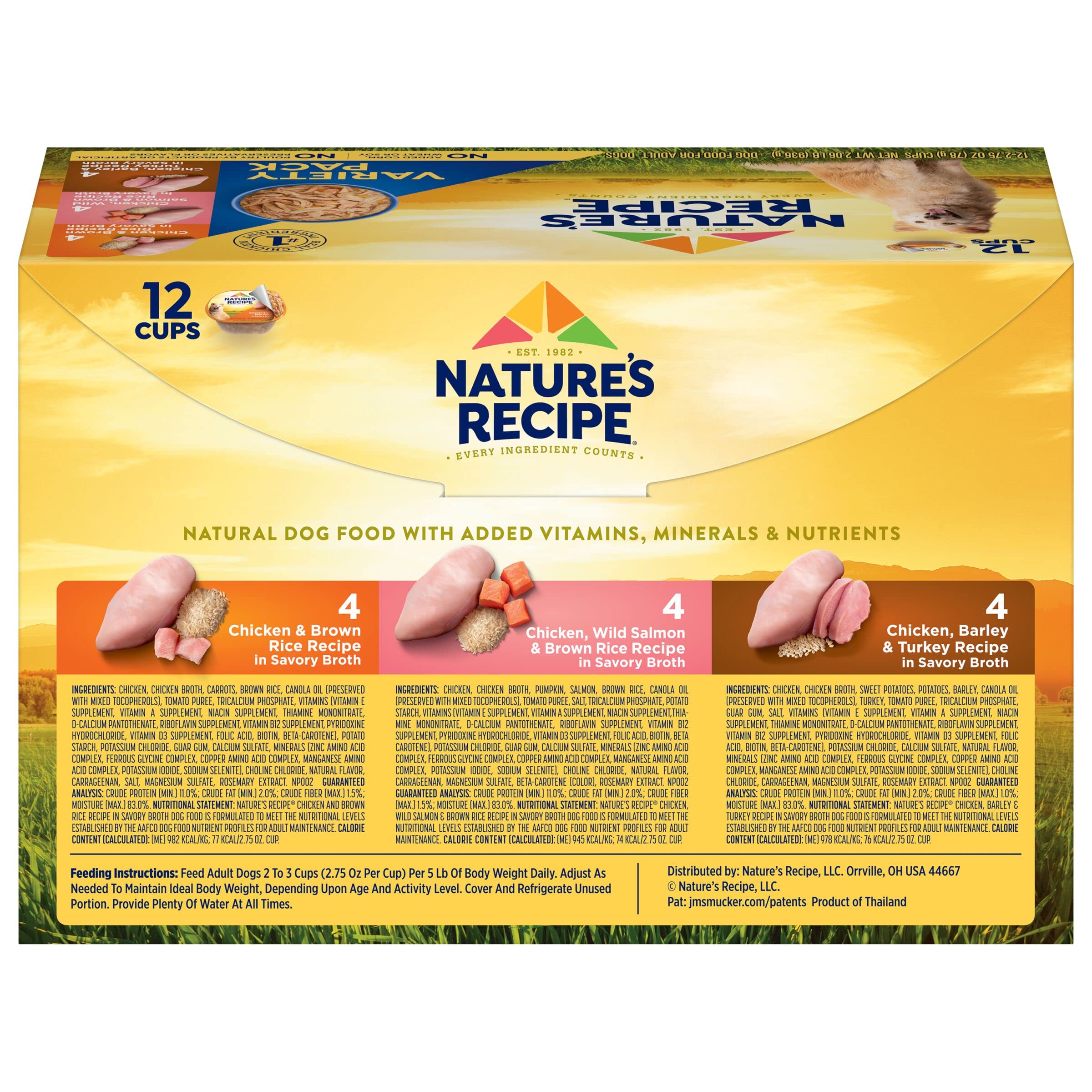 Natures Recipe Chicken, Salmon and Turkey Recipes Variety Pack Wet Dog Food, 12-2.75 oz. Cups, 2 Count