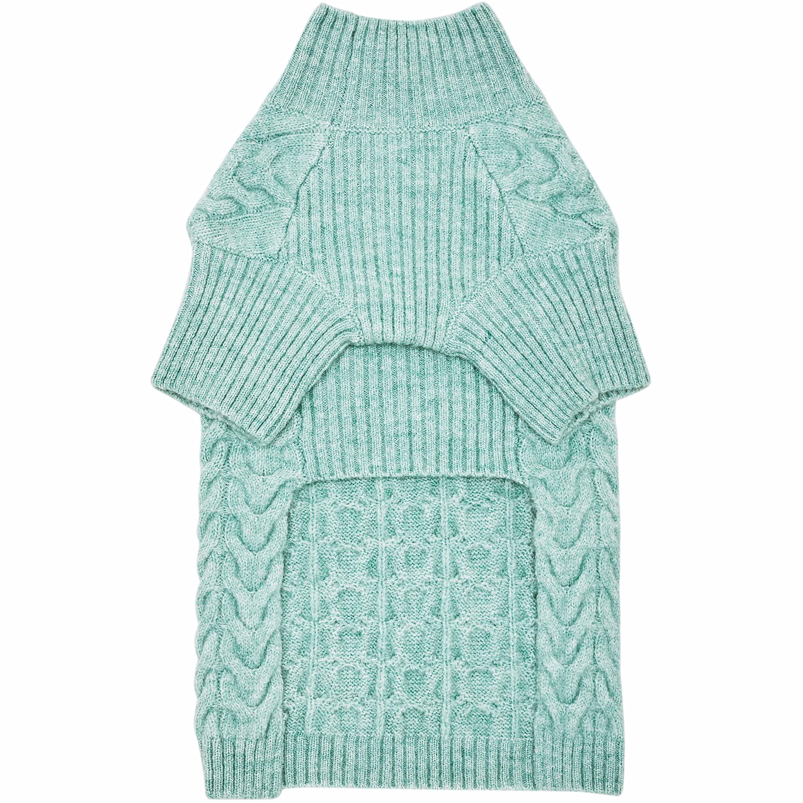 Blueberry Pet 2023 New Classic Fuzzy Textured Knit Pullover Turtle-Neck Dog Sweater In Heathered Jade, Back Length 14', Pack Of 1 Clothes For Dogs