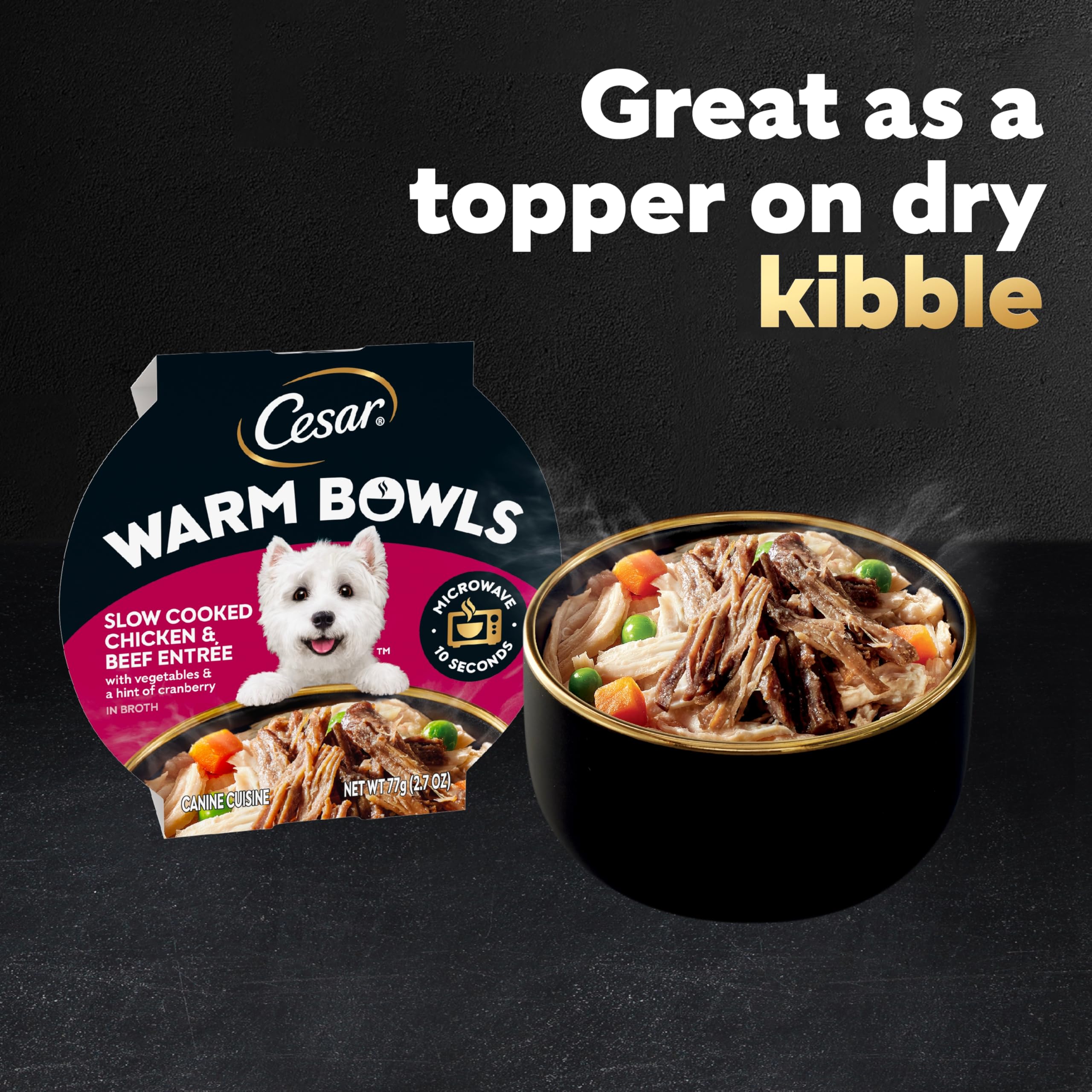 Cesar Warm Bowls Wet Dog Food Chicken & Beef Entr  e with Vegetables & a Hint of Cranberry in Broth, Wet Food for Dogs, 2.7 oz B