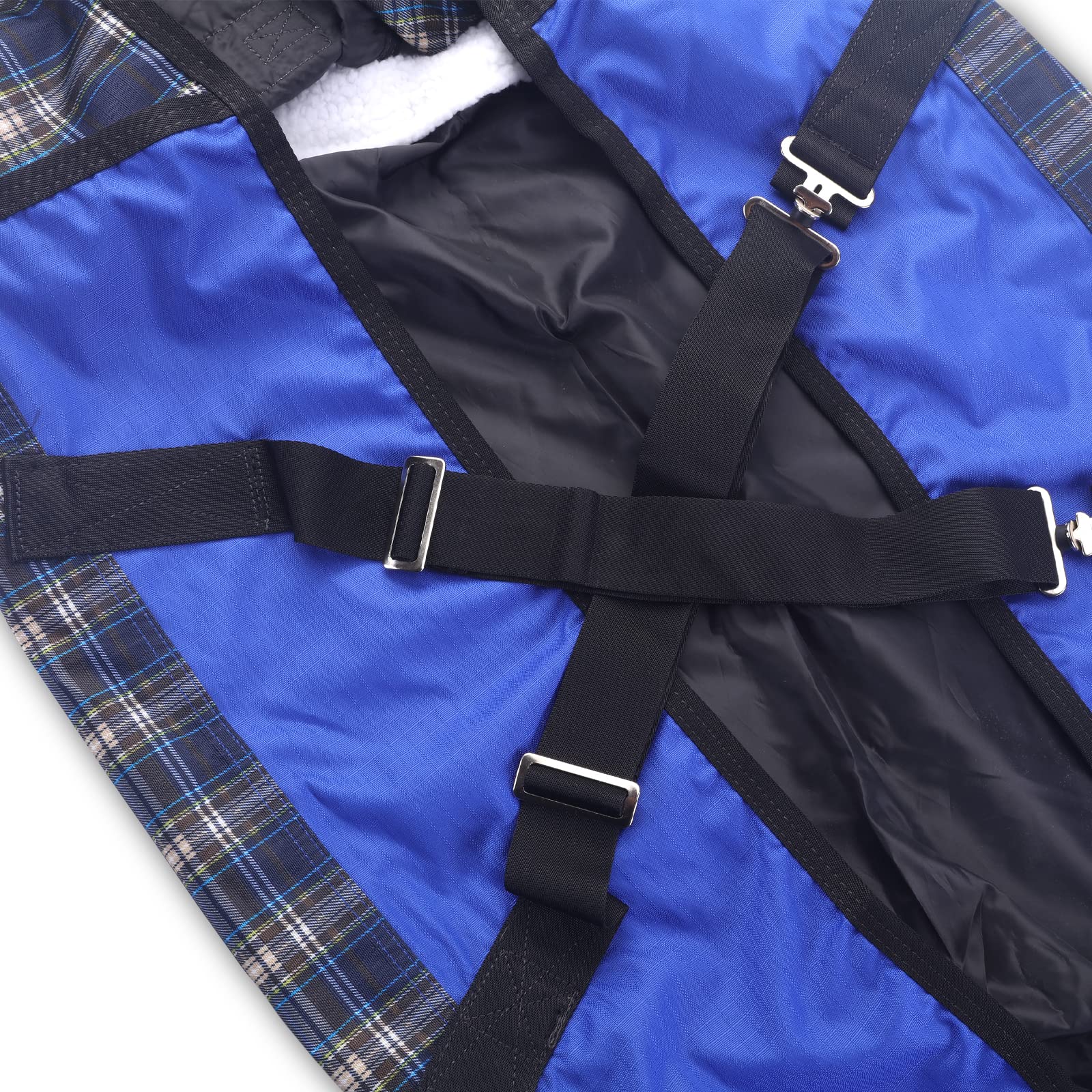 600 Denier Ripstop Poly Waterproof Miniature Horse Sheet, 0G Fill Light Weight Mini Horse Turnout Rain Sheet Blueplaid 39