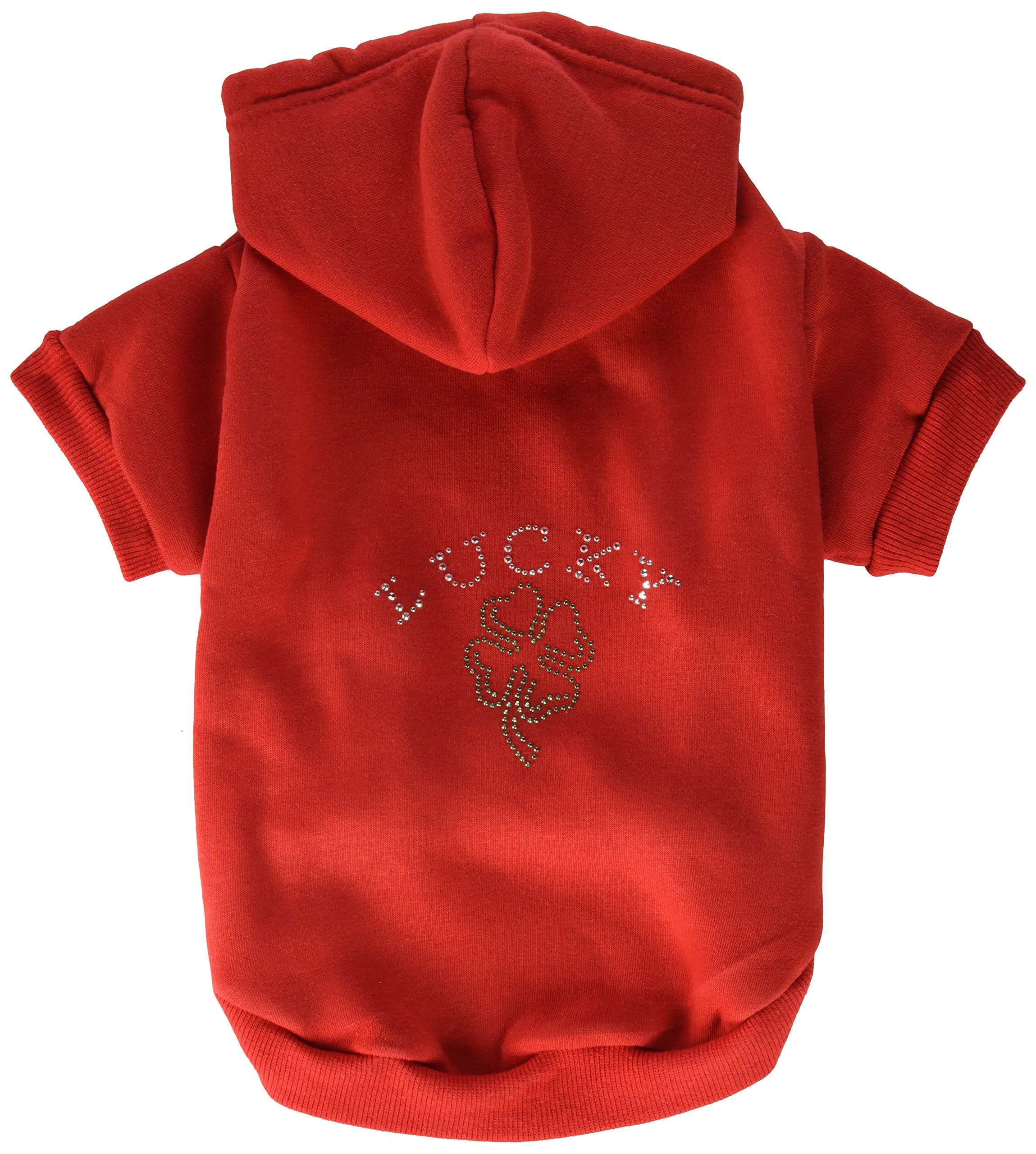 Pet, Dog & Cat Hoodie Rhinestone, "Four Leaf Clover Outline" Red XL (14-20 lbs.)