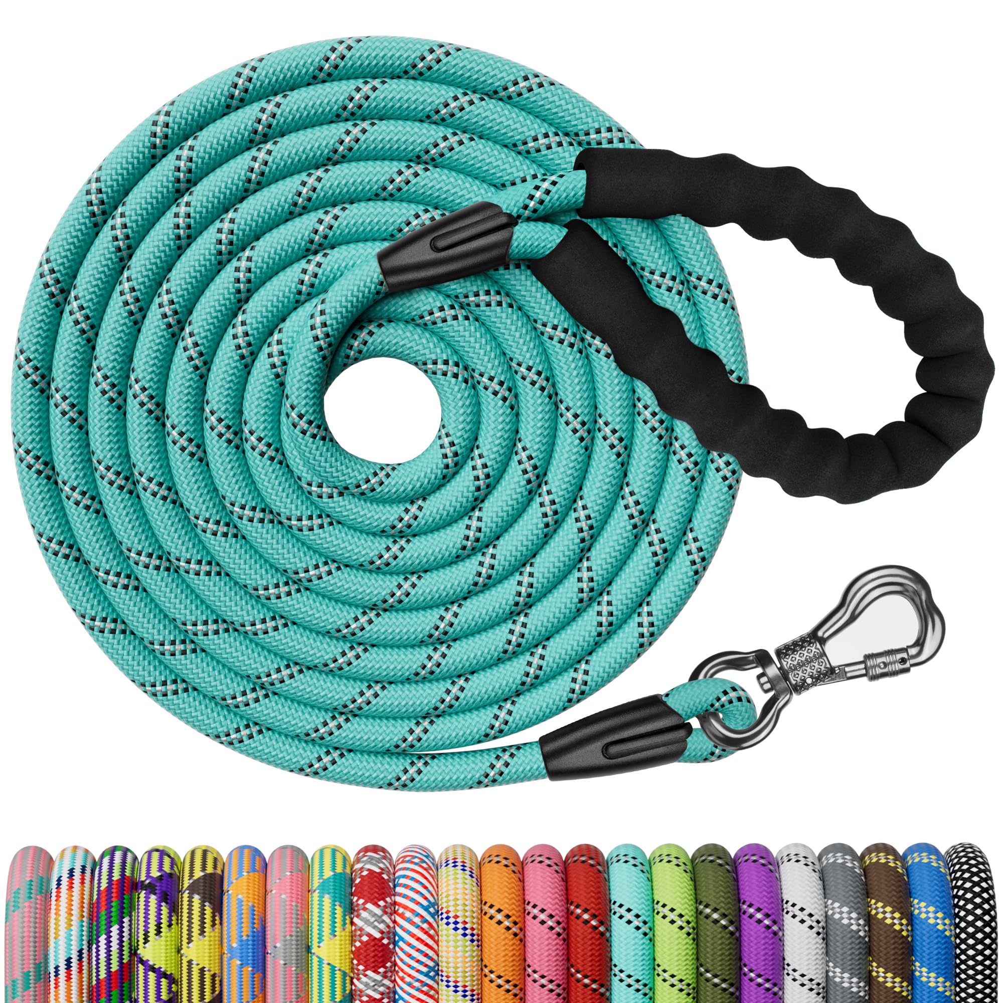 Ntr 20Ft Training Leash For Dog,Reflective Nylon Rope Leash With Swivel Lockable Hook And Comfortable Handle,Puppy Leash Lead For Small Medium Large Dogs Training,Playing,Camping,Or Backyard, Teal