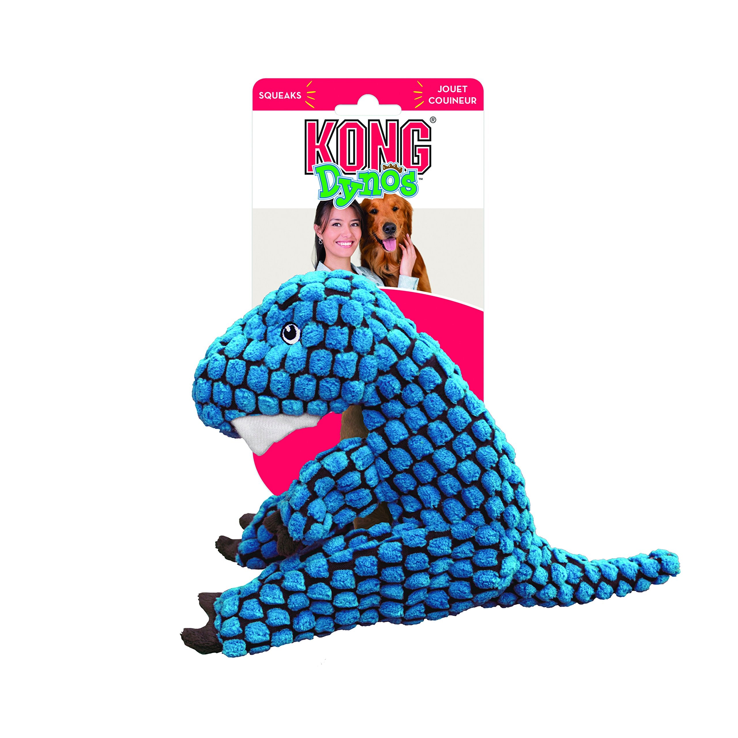 Kong - Dynos T-Rex Blue - Dinosaur Squeak Dog Toy, Reinforced Lining And Varied Textures - For Large Dogs