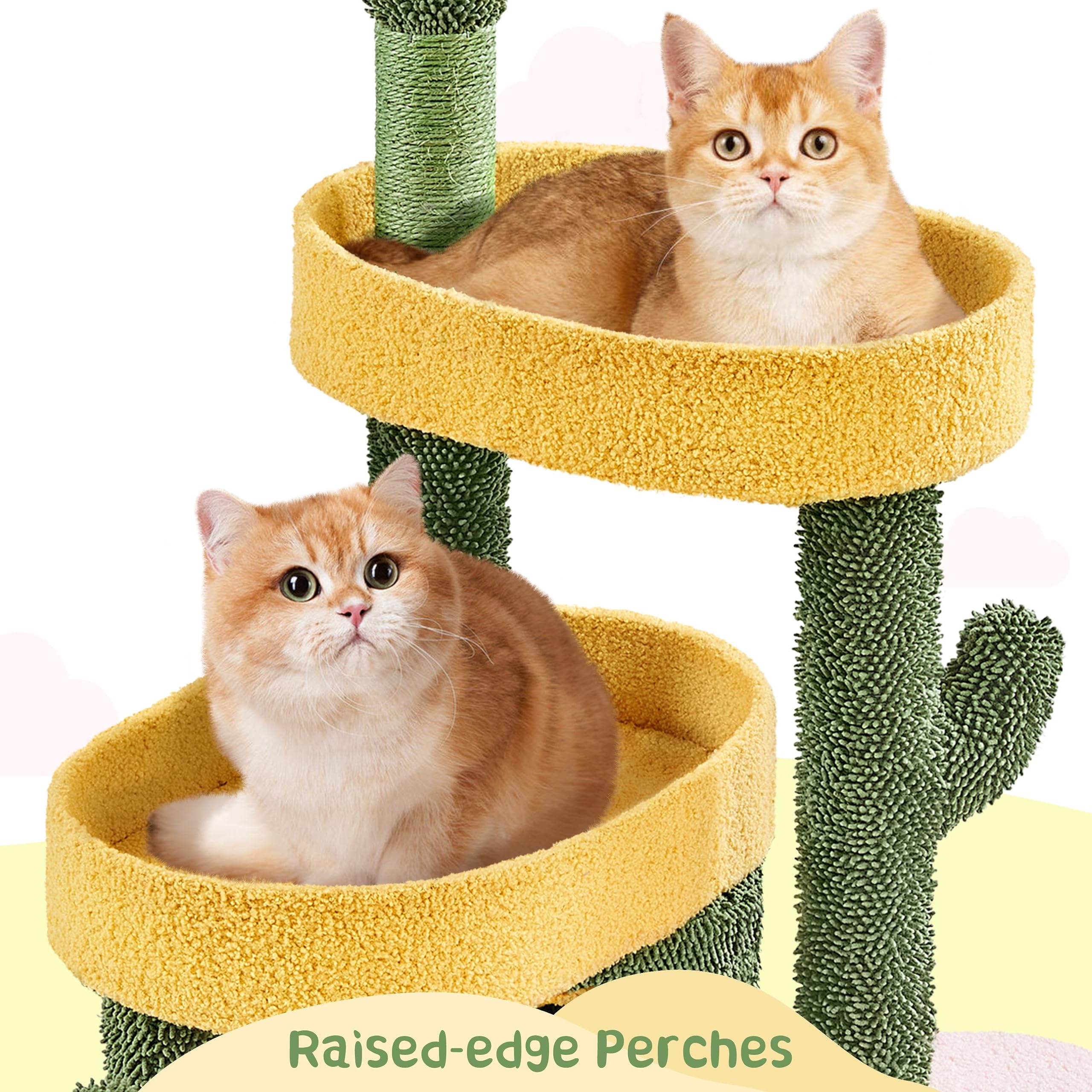 Yaheetech Cactus Cat Tree For Indoor Cats, 48.5In Cat Tower With 2 Large Platform, 2 Tiered Condo, Scratching Posts & Dangling B