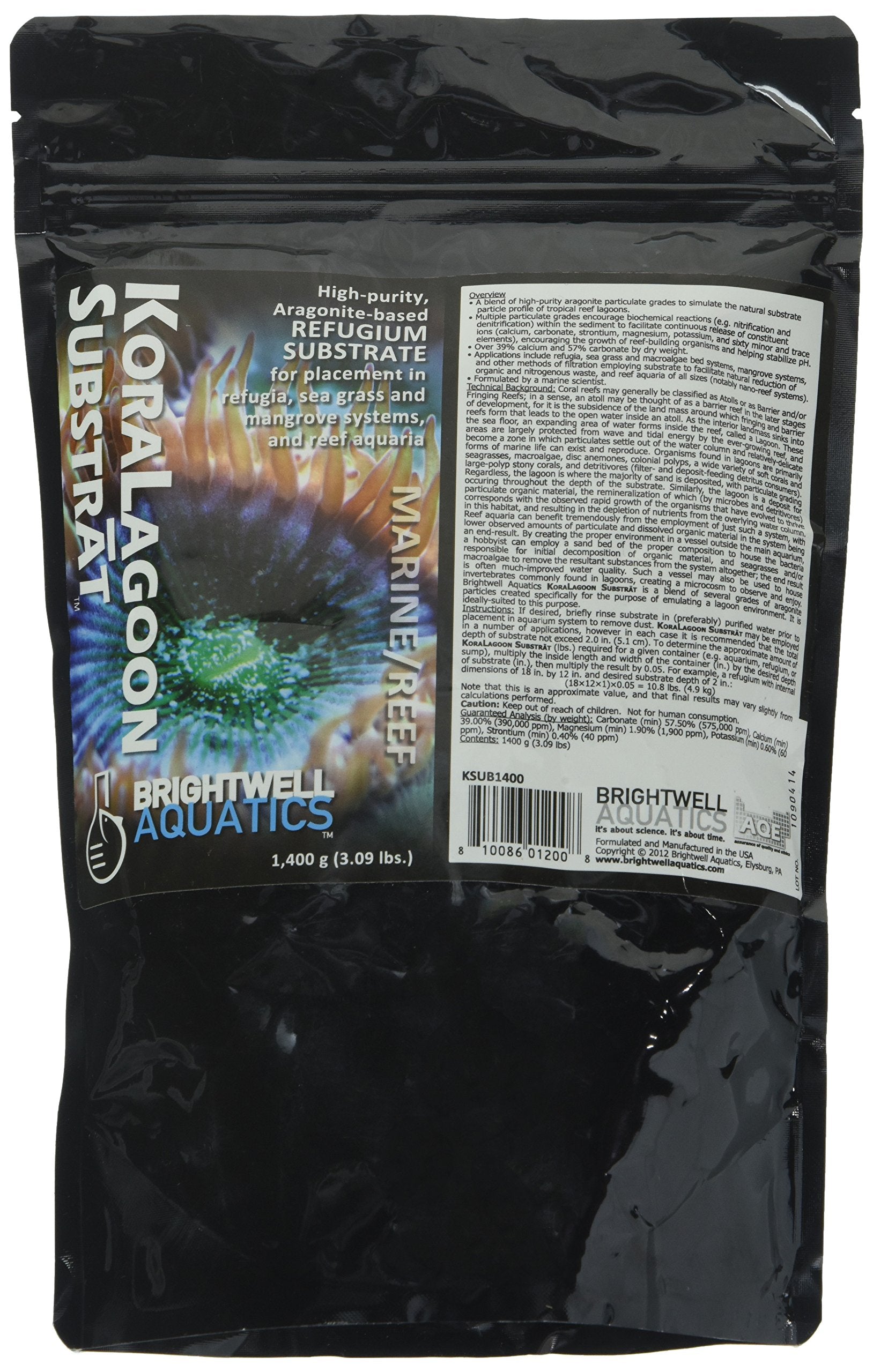 Brightwell Aquatics KoraLagoon Substrat - Aragonite-Based Refugium Substrate for Placement in Marine & Reef Aquariums, 1400g, 1.