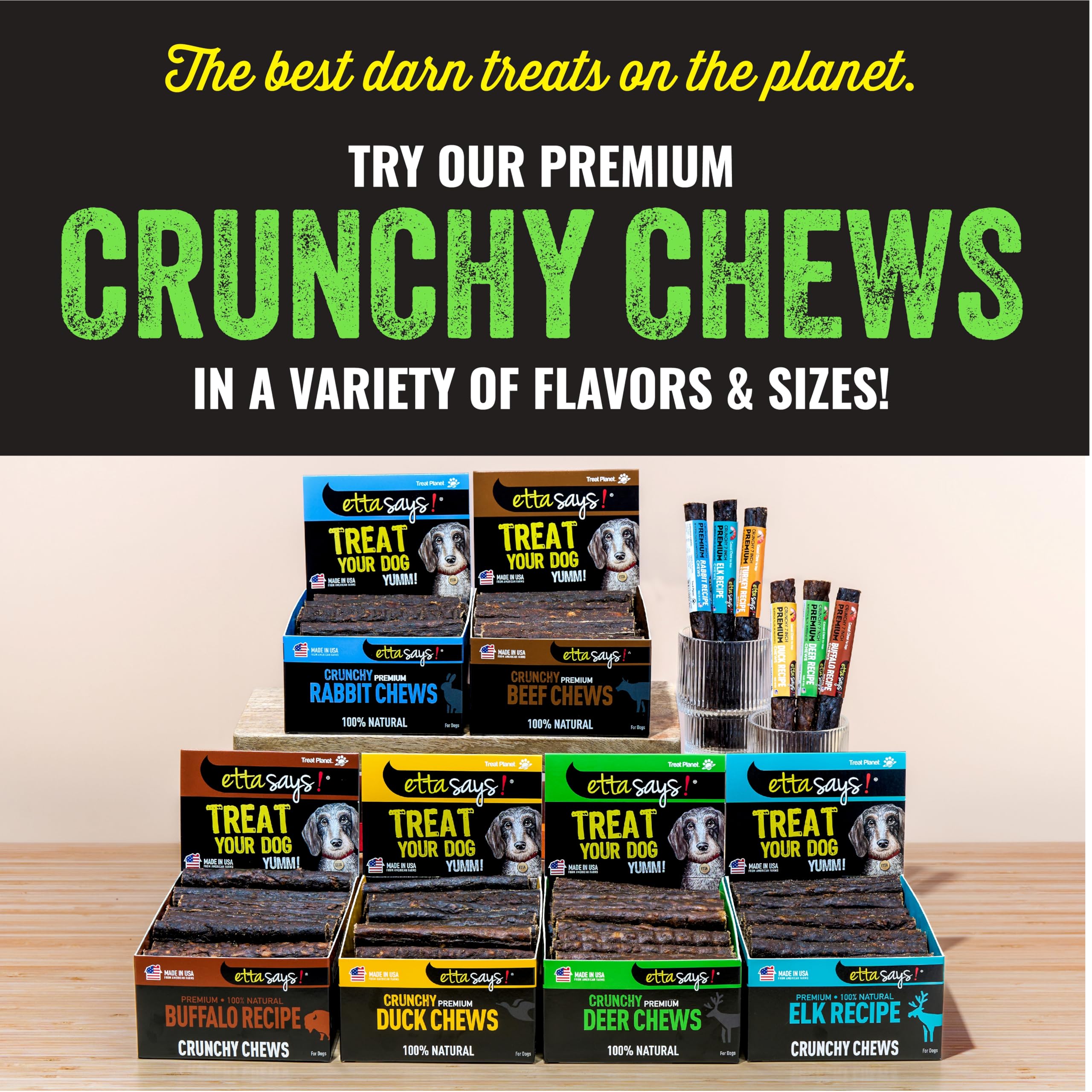 etta says! Premium Crunchy 7 Deer Dog Chews - Grain-Free Dog Treats, Good for Teeth, Easy to Digest - Made in The USA (20 Count
