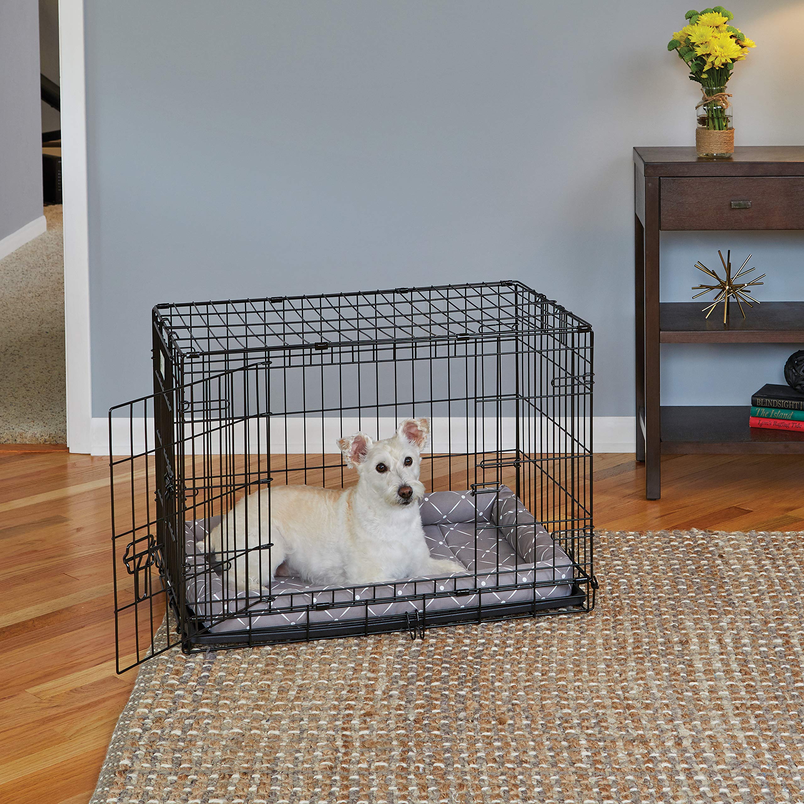 MidWest Homes for Pets Quiet Time Couture Ashton Bolster Pet Bed, Medium 29"L x 19"W x 2.3"Th, Mushroom & White, Model 40230-MRD