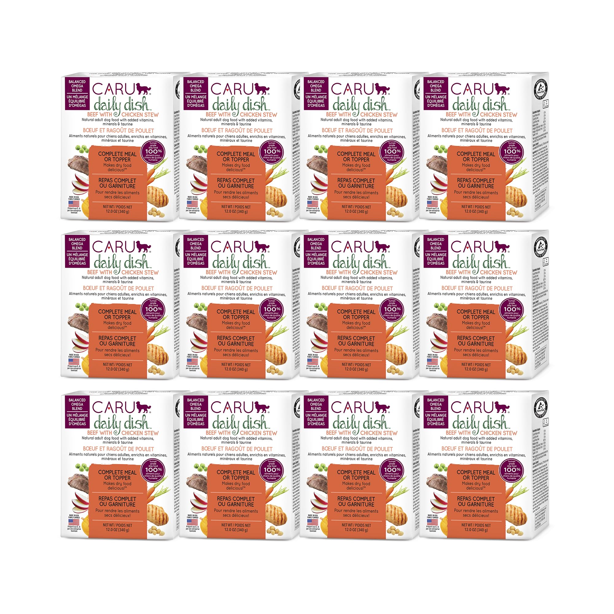 Caru - Daily Dish Beef & Chicken Stew - For Dogs - Supports Overall Pet Health - Wet Dog Food/Meal Topper - Human Grade Ingredie