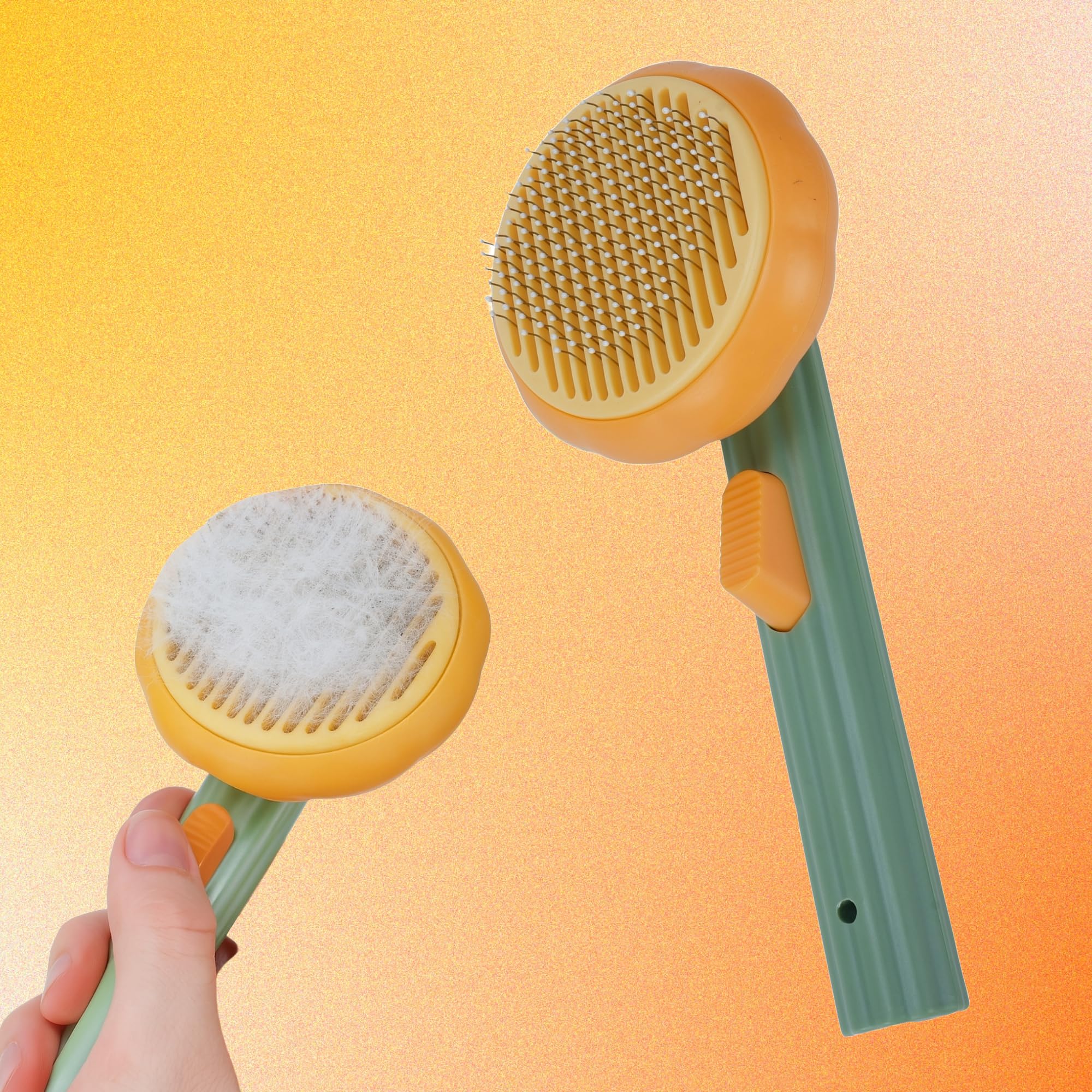Pet Grooming Hair Remover Comb With OneTouch SelfCleaning Button, Stainless Steel Pins & Ergonomic Handle | Gentle Massage Bru