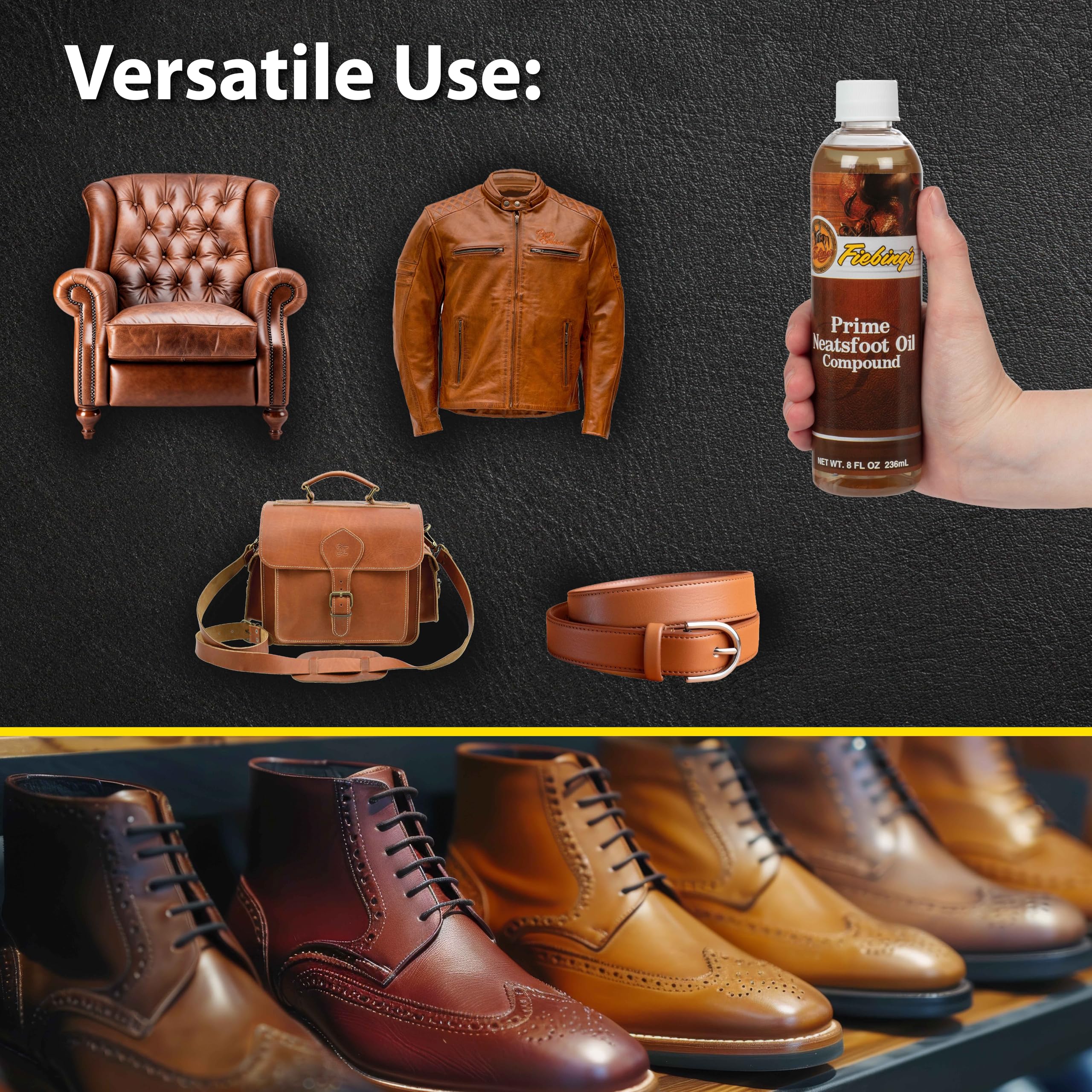 Fiebing'S Prime Neatsfoot Oil 8 Oz - Leather Conditioner & Preservative With Synthetic & Natural Animal Oil - Waterproof, Soften, Restore, & Strengthen Leathercraft Shoe, Boot, Saddle, Couch, Purse