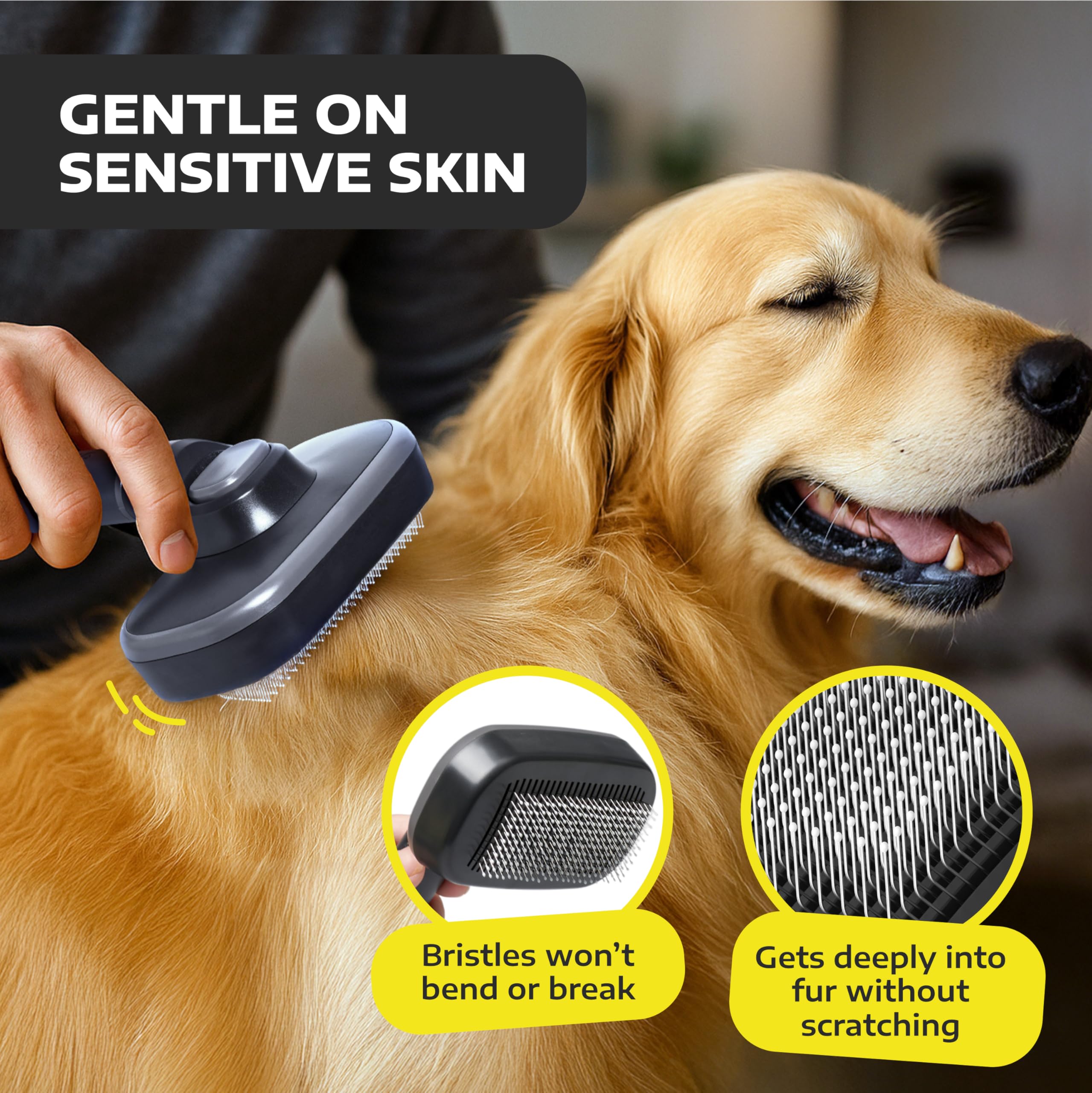 Hertzko Self Cleaning Slicker Brush for Cats & Dogs - Grooming Tool for Shedding Long & Short Hair - Retractable Bristles - Easy