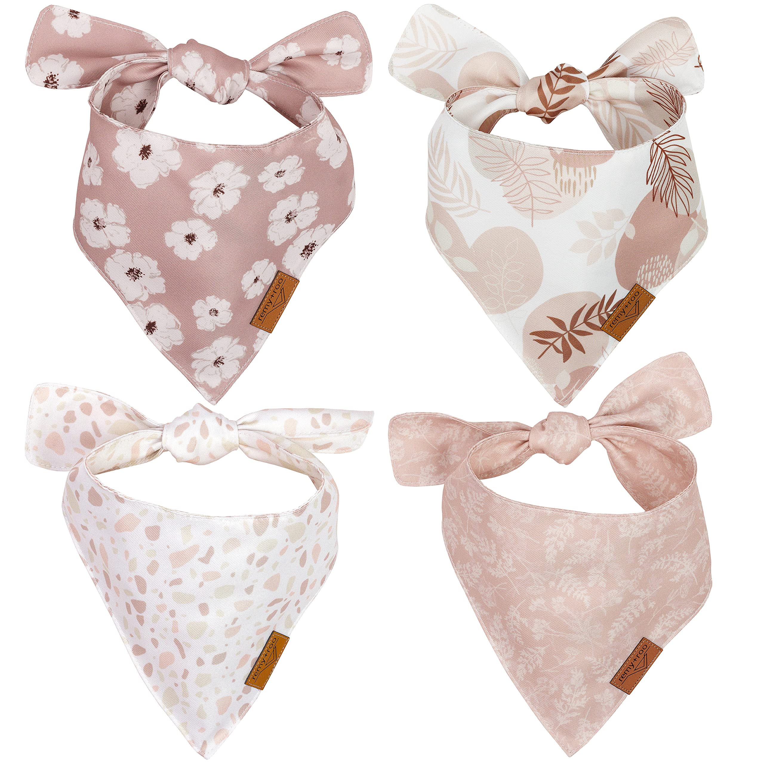 Remy+Roo Large Spring Dog Bandanas - 4 Pack Shannon Set | Premium Durable Adjustable Polyester Fabric | Patented Shape Girl Dog 