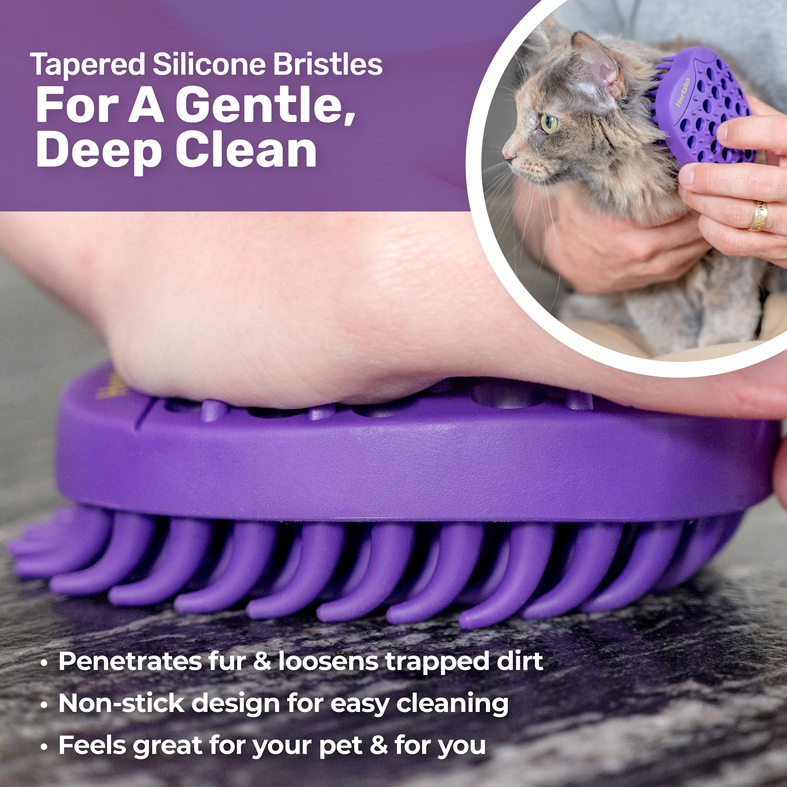 Hertzko Pet Bath & Massage Brush - Dog Bath Brush Scrubber for Shampooing and Massaging Dogs, Cats, Small Animals, Short/Long Ha