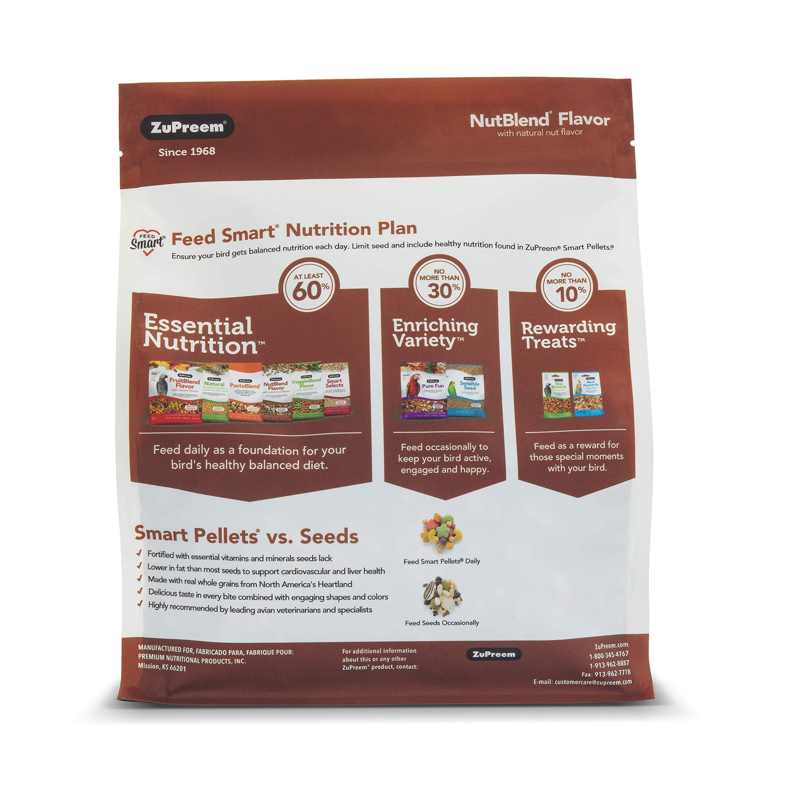 ZuPreem NutBlend Bird Pellets, Daily Bird Food for Cockatiel, Lovebird, Quaker, Small Conure, Lorikeet, Core Nutrition for Mediu