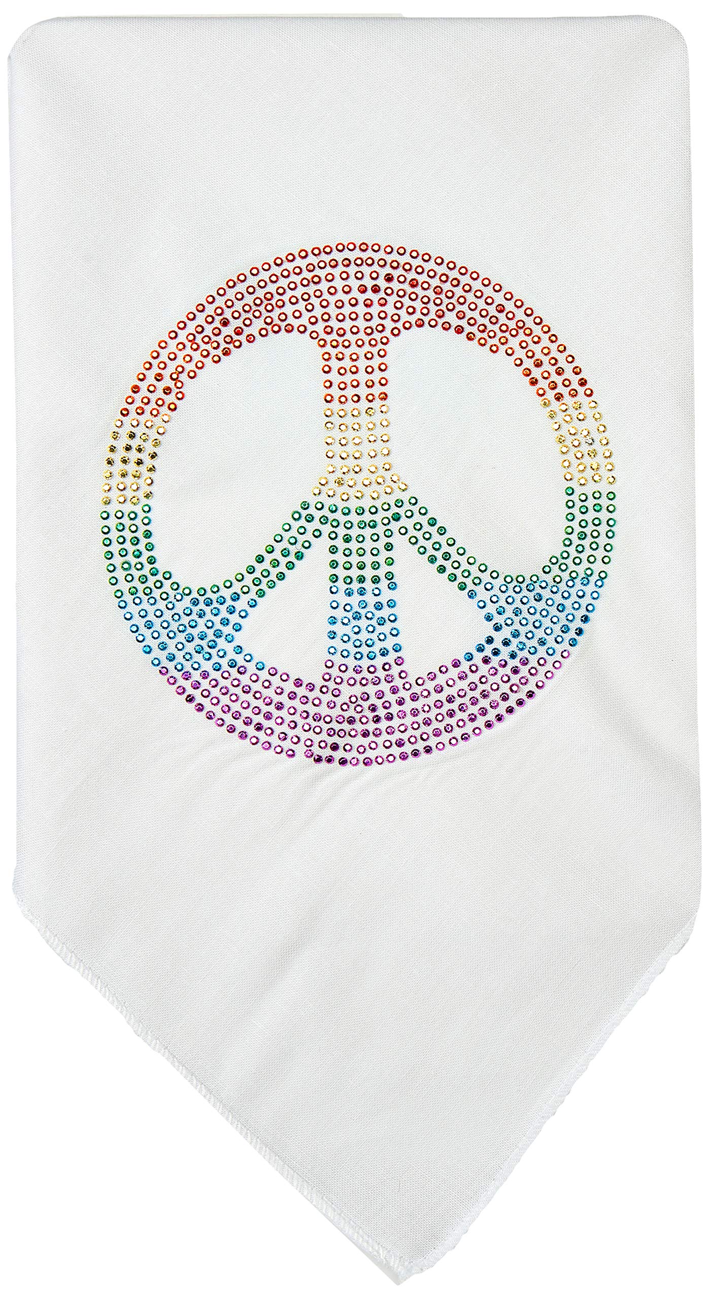 Mirage Pet Products Rainbow Peace Sign Rhinestone Bandana, Large, White