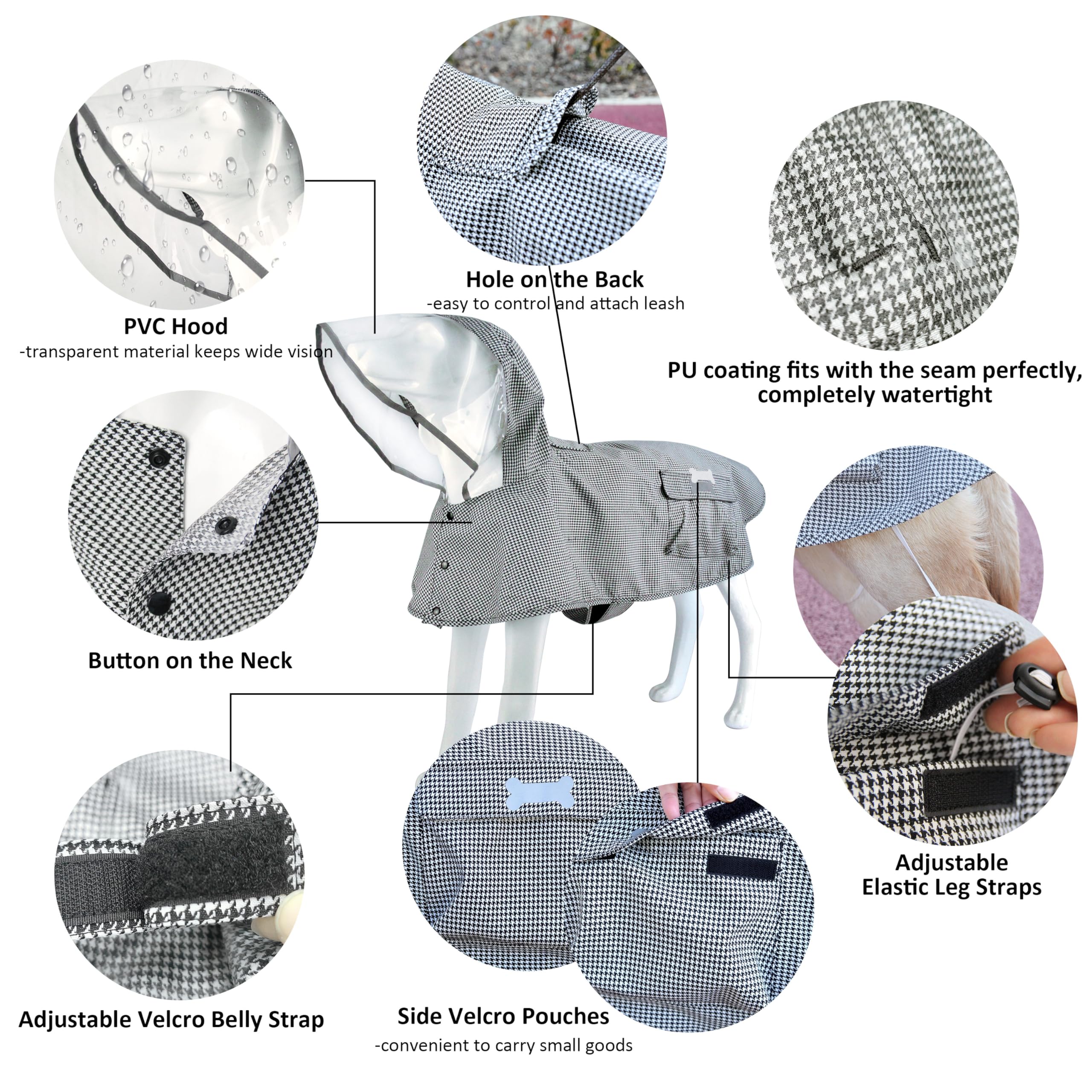 Waterproof Dog Raincoat, Adjustable Reflective Lightweight Pet Rain Clothes With Poncho Hood(Xx-Large,Black&White)