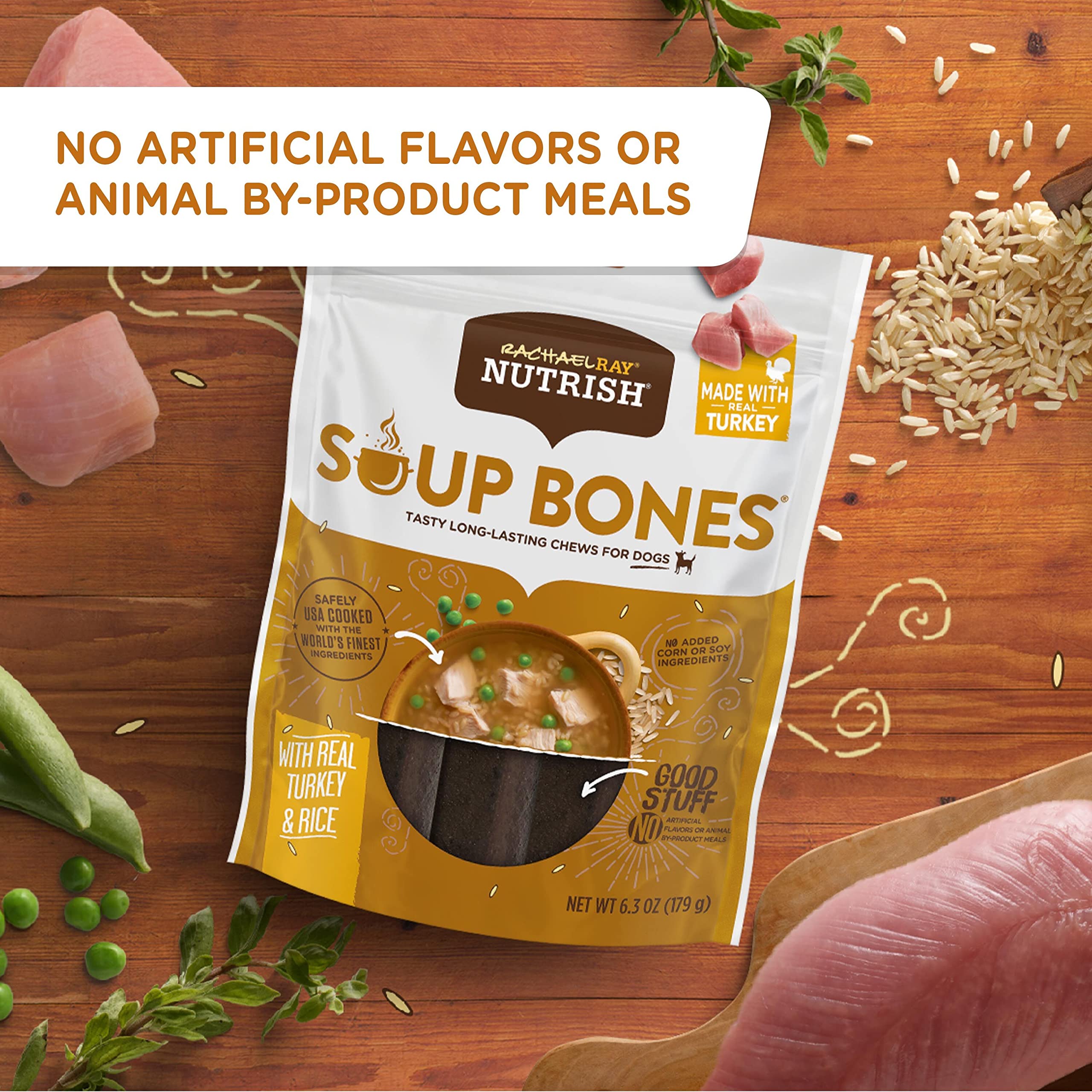 Rachael Ray Nutrish Soup Bones Dog Treats, Real Turkey & Rice Flavor, 3 Bones (Pack of 8)