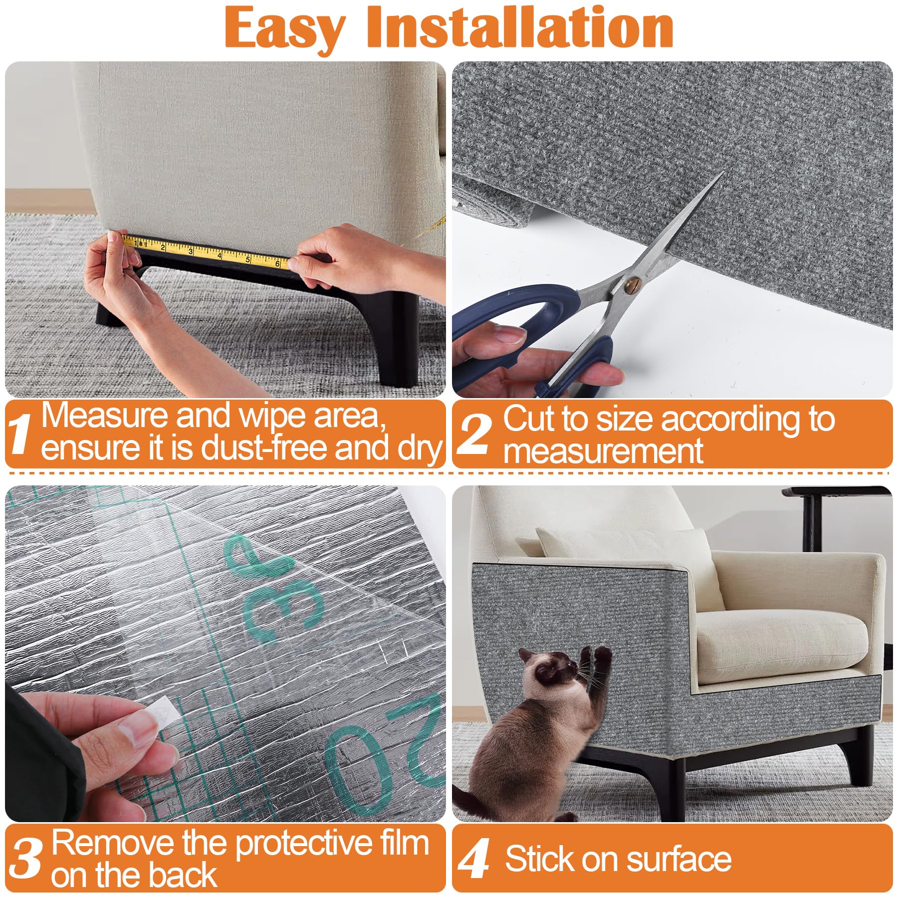 Inchoco Cat Scratch Furniture Protector-100 X 15.8'' Trimmable Self-Adhesive Cats Claws Scratch Pads, Cat Climbing Couch Protect