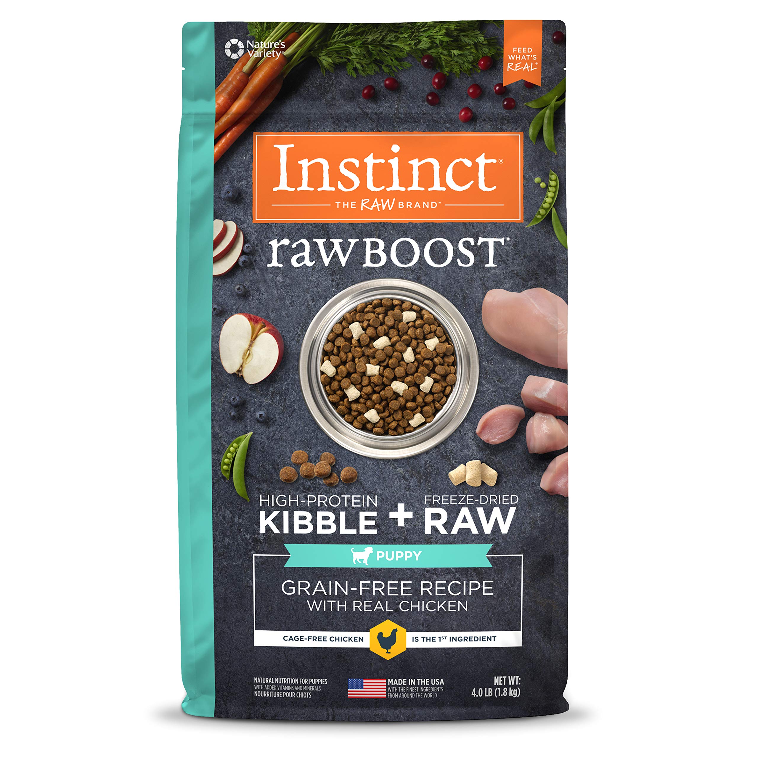 Instinct Raw Boost Puppy, Natural Dry Dog Food with Freeze Dried Pieces, Grain Free Recipe - Real Chicken, 4 lb. Bag
