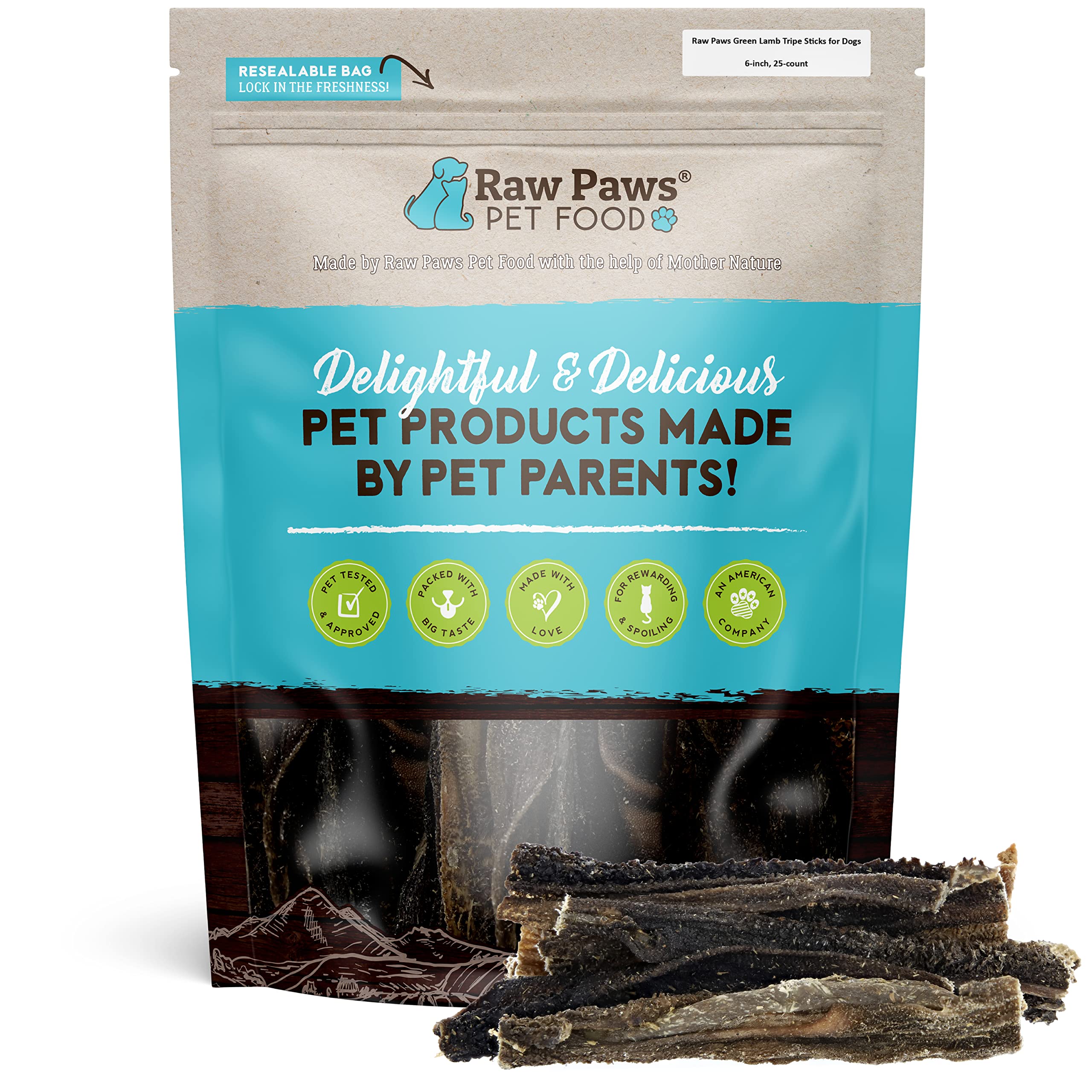 Raw Paws Green Lamb Tripe Sticks for Dogs (25-Count) - Single Ingredient, Grass-Fed & Free Range - Crunchy Lamb Dog Treats - All
