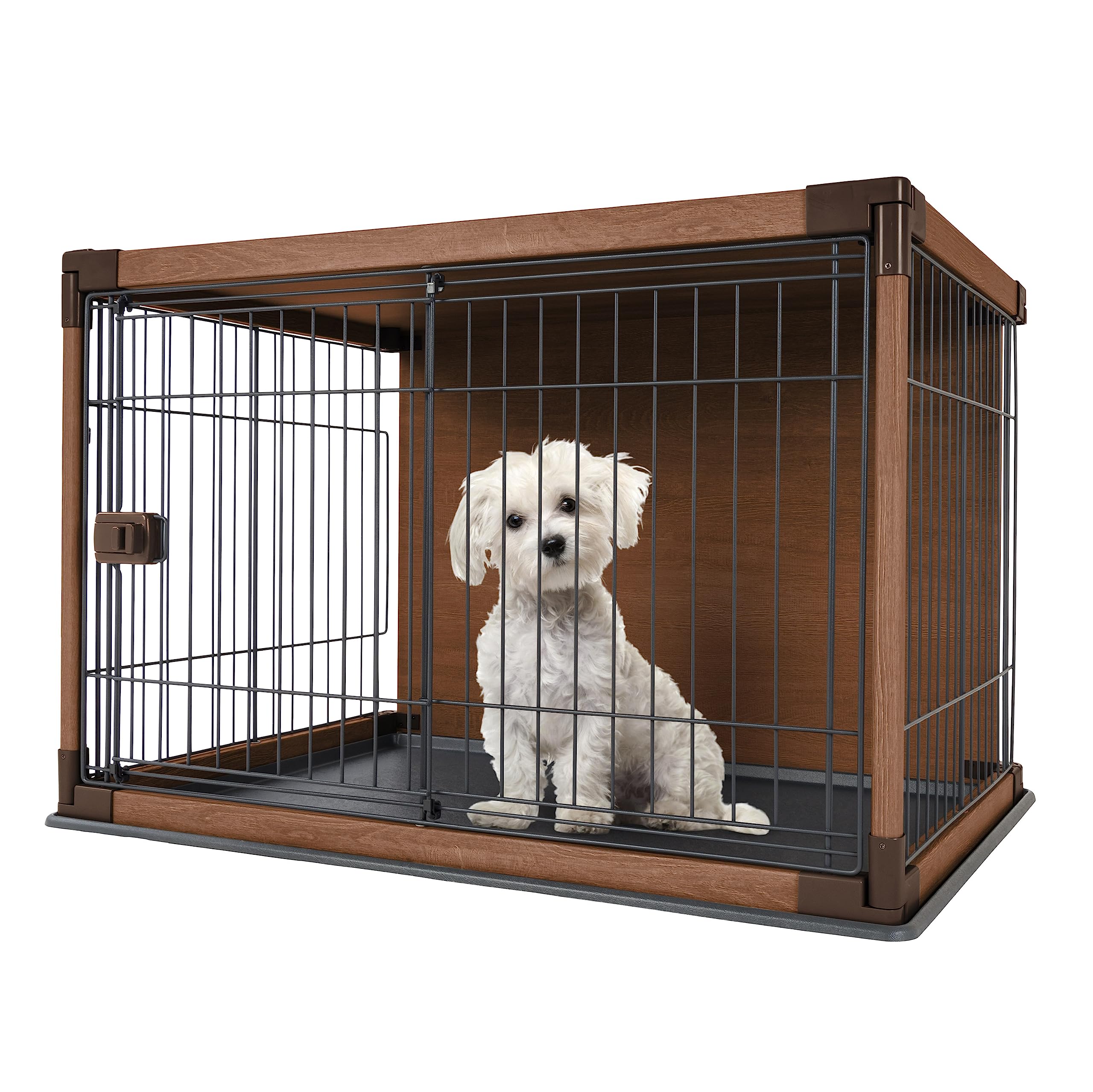 Iris Usa Modern Wooden Dog Crate – Stylish Furniture-Style Indoor Kennel & End Table For Small To Medium Dogs, Secure Enclosed Pet Cage With Sliding Door, Dark Brown