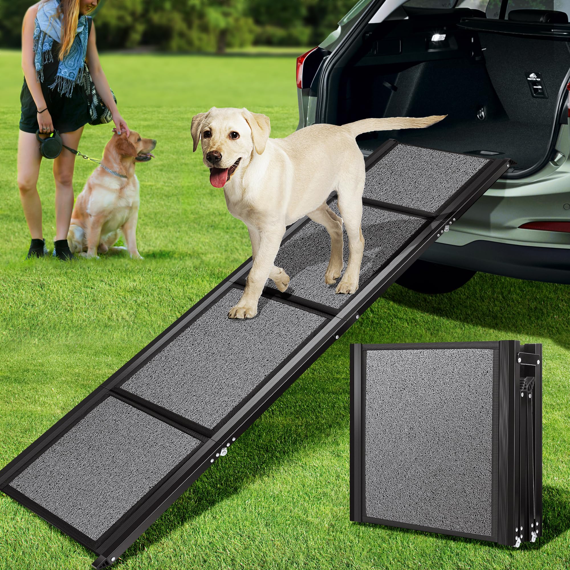 VIVOHOME Dog Ramp for Car, 67 x 20 Wider Pet Stair Ramp for Dogs with Anti-Slip Texture Soft Surface for Medium or Large Dogs Ge