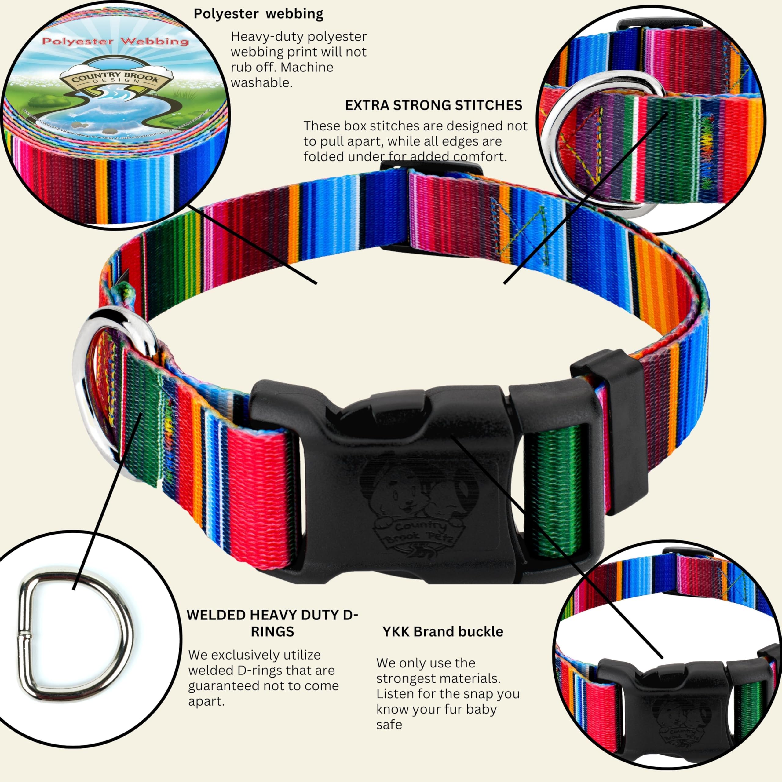 Country Brook Petz - Deluxe Serape Dog Collar - Made in The U.S.A. - Country and Western Collection Featuring Rustic Designs (1/